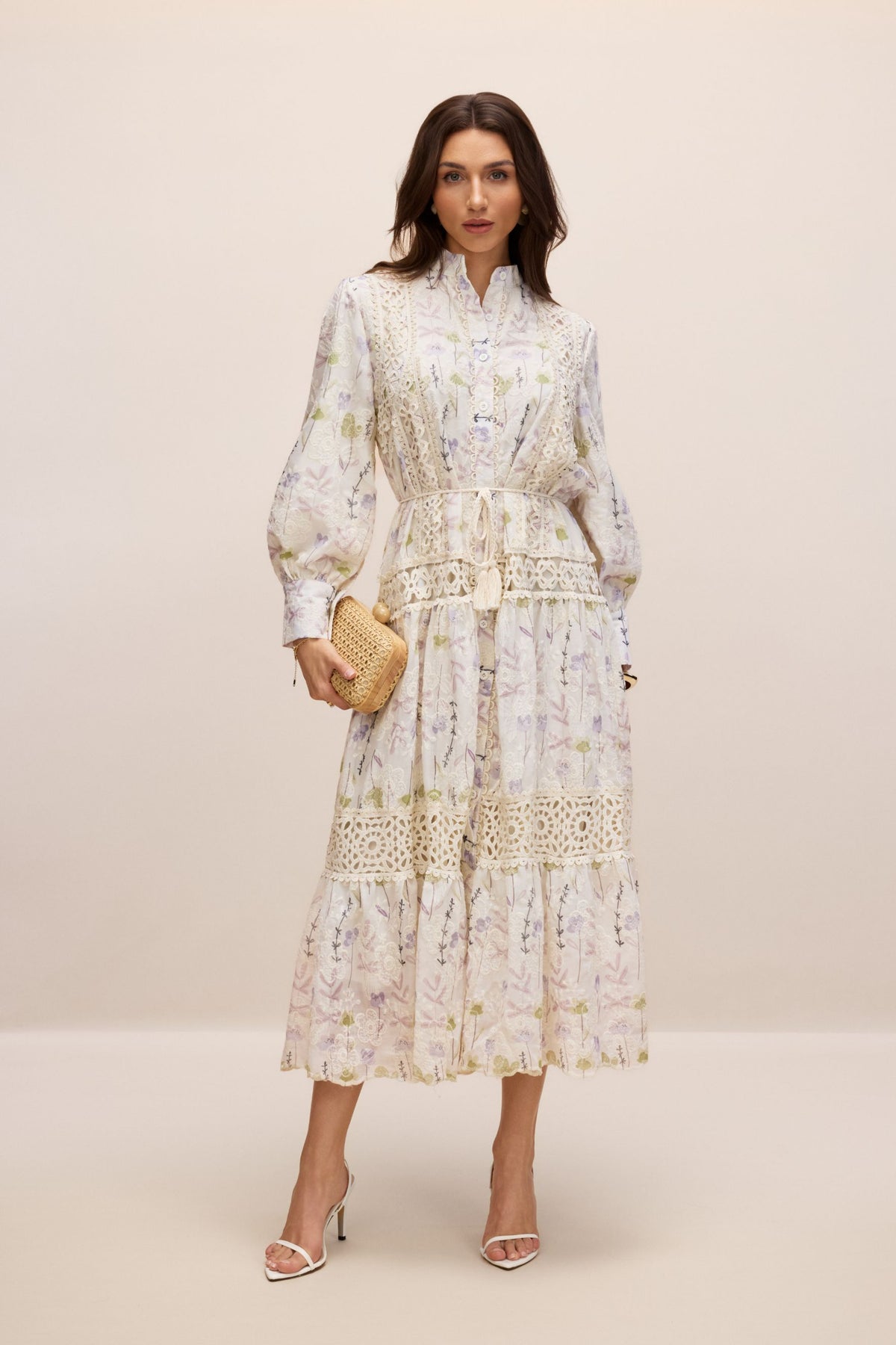 Rosanne Floral Print Long Sleeve Midi Dress