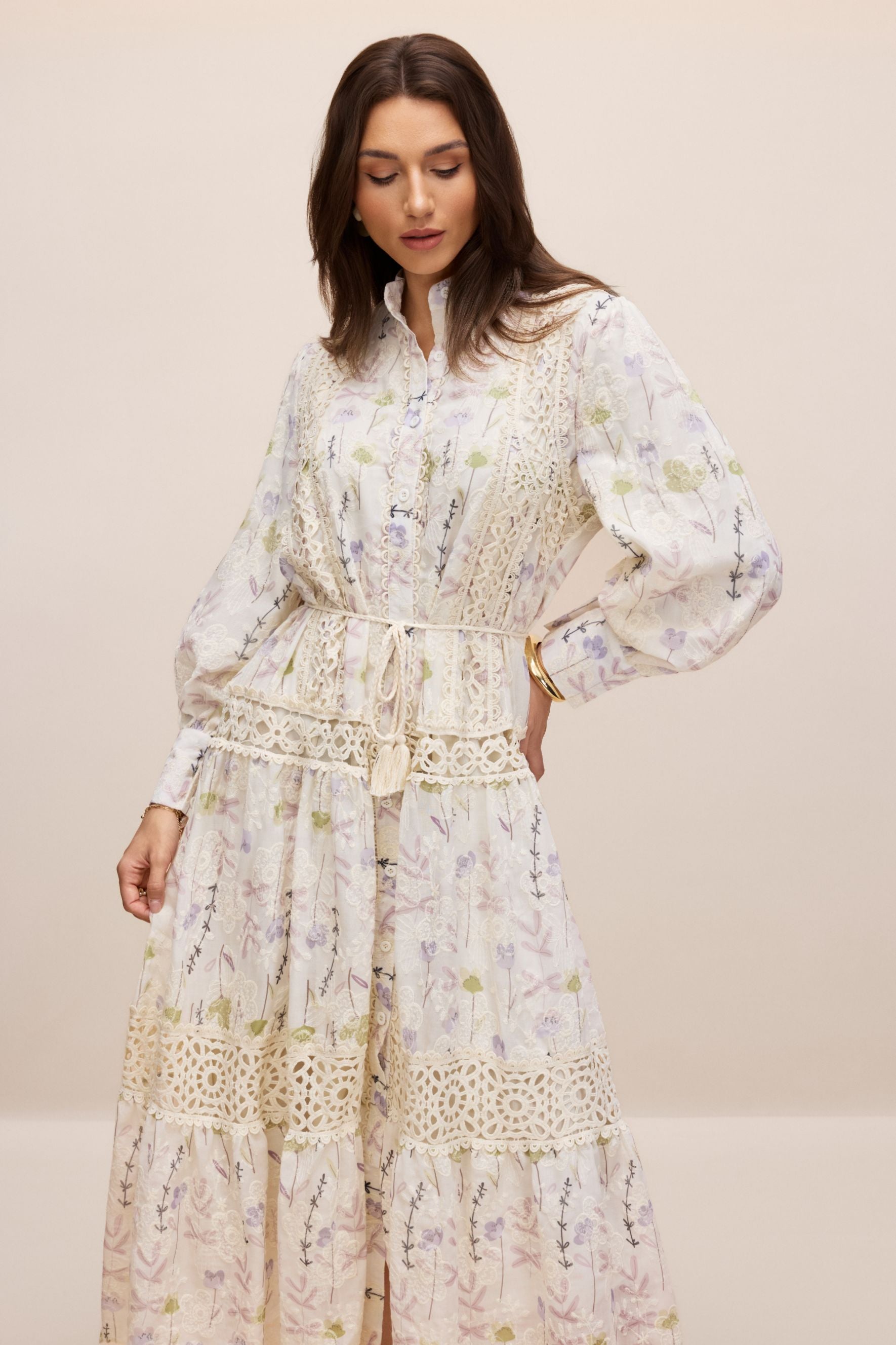 Rosanne Floral Print Long Sleeve Midi Dress