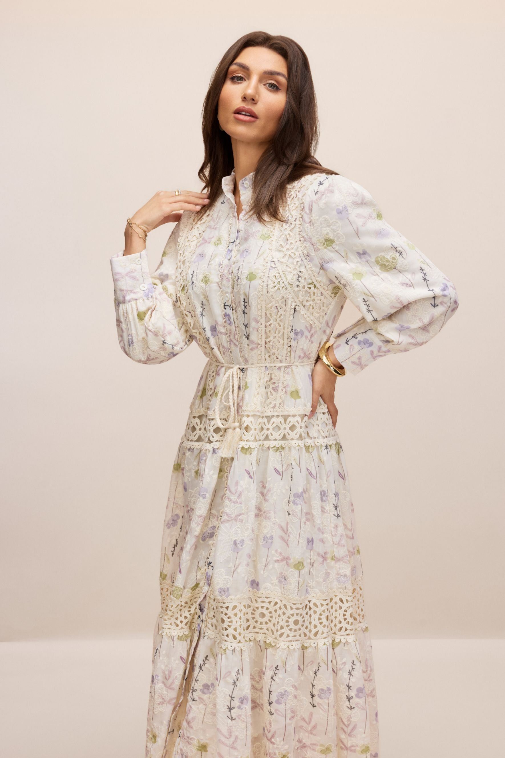 Rosanne Floral Print Long Sleeve Midi Dress