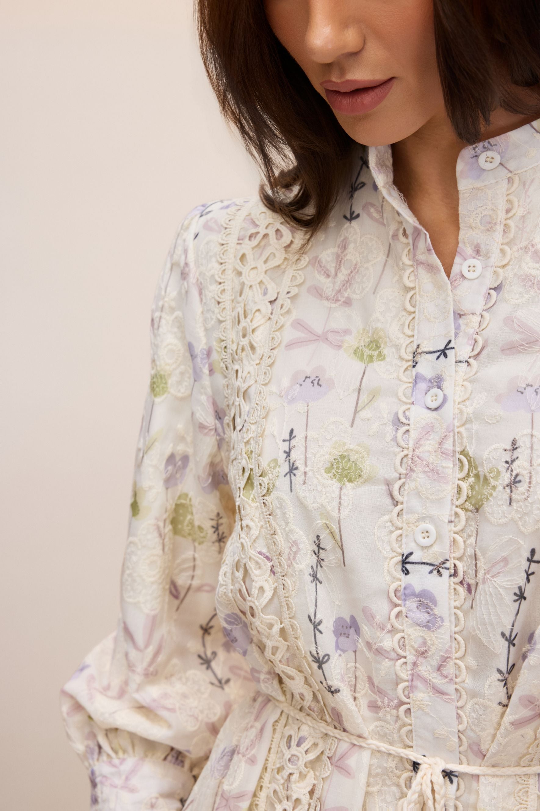 Rosanne Floral Print Long Sleeve Midi Dress