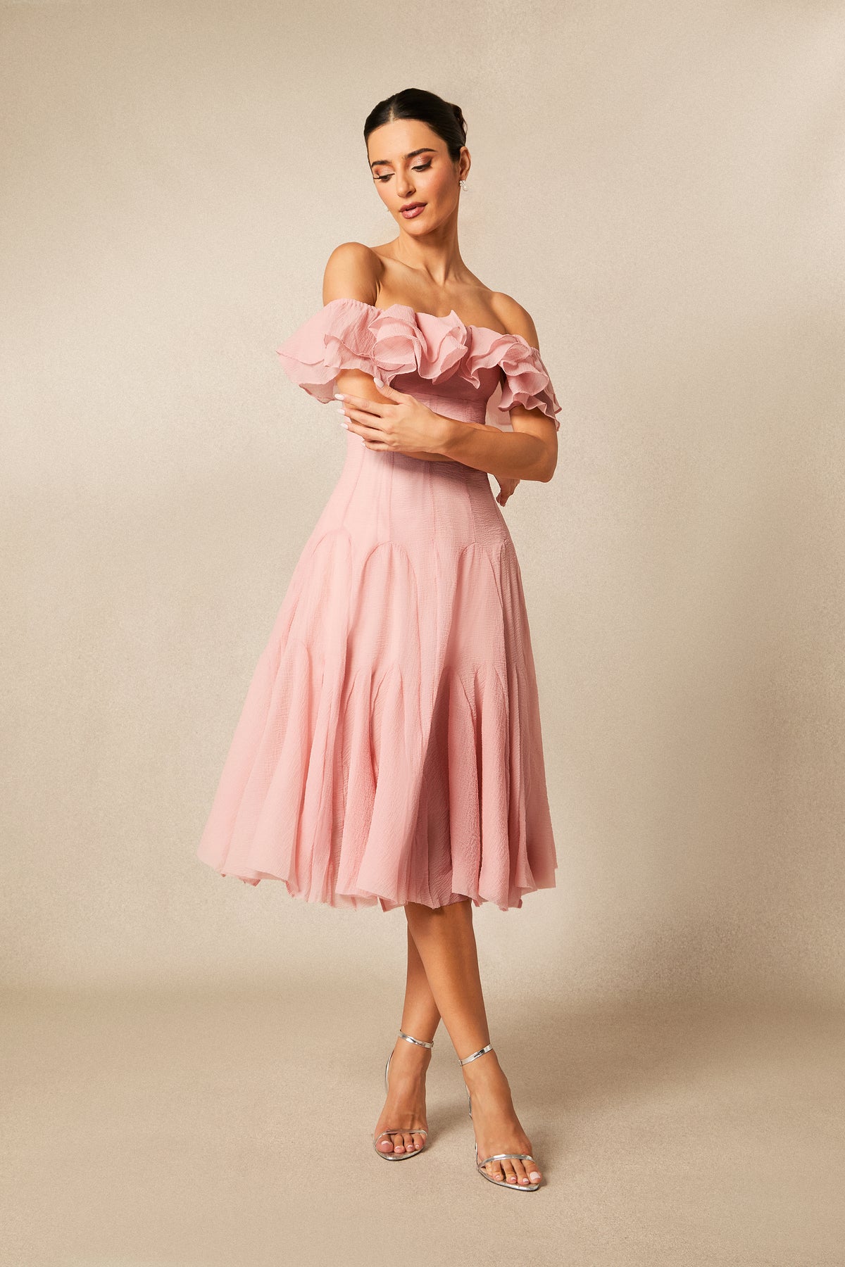 Vita Off Shoulder Ruffle Midi Dress