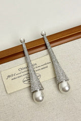 Long Tapered Rhinestone Drop Earrings
