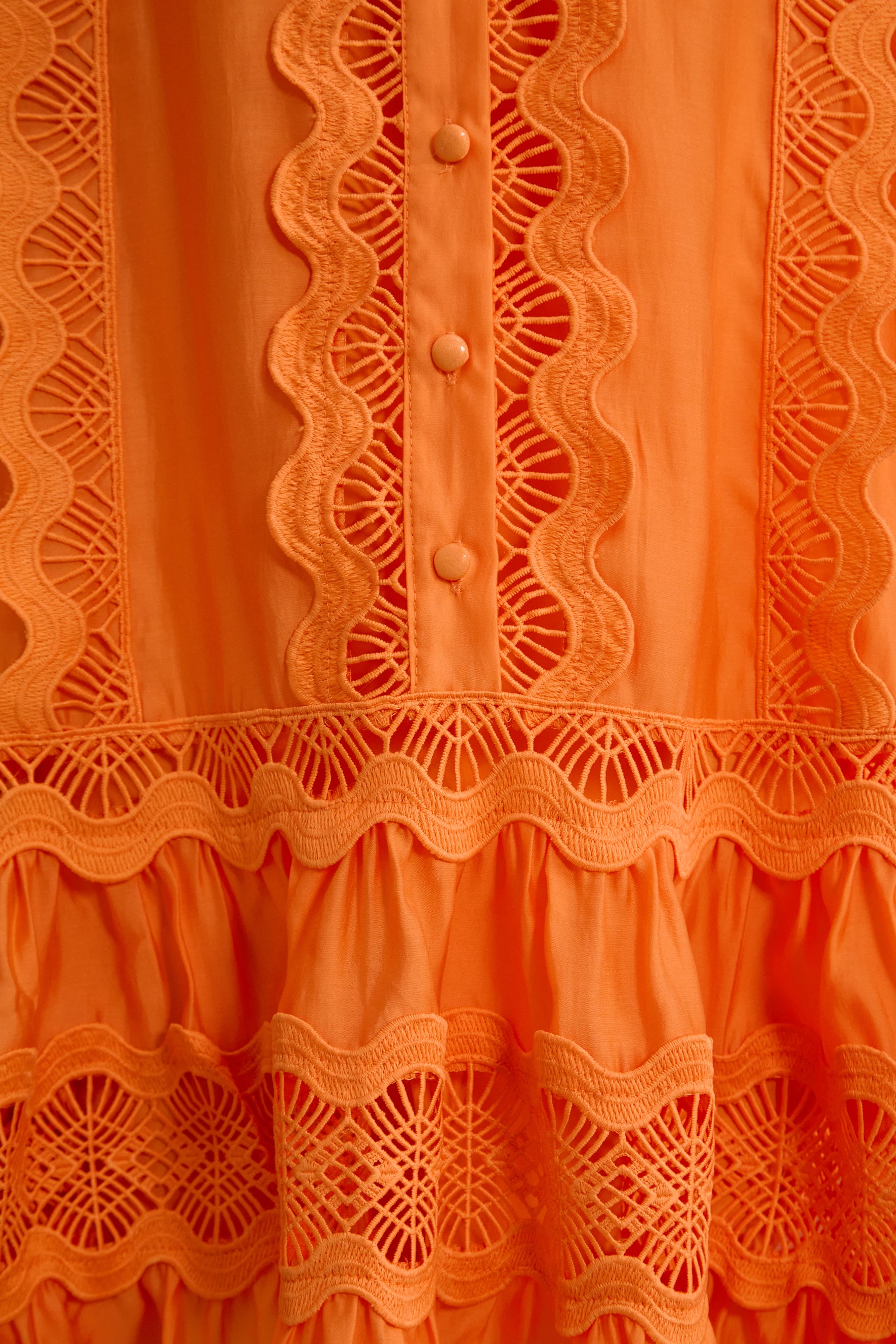 Gorgeous Essence Orange Lace Trim Tiered Mini Dress