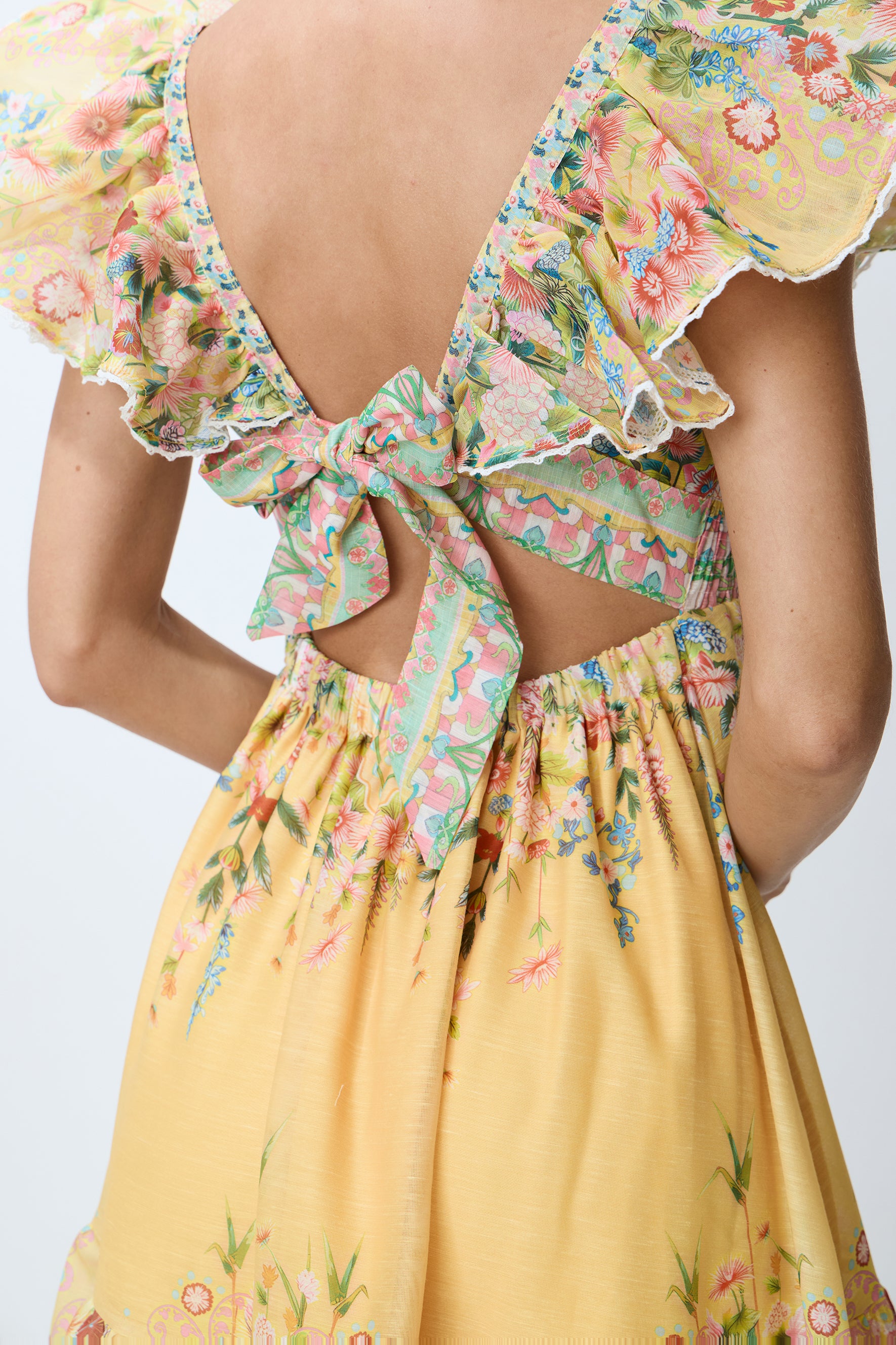 Keep The Feeling Yellow Floral Print Ruffle Flutter Sleeve Midi Dress