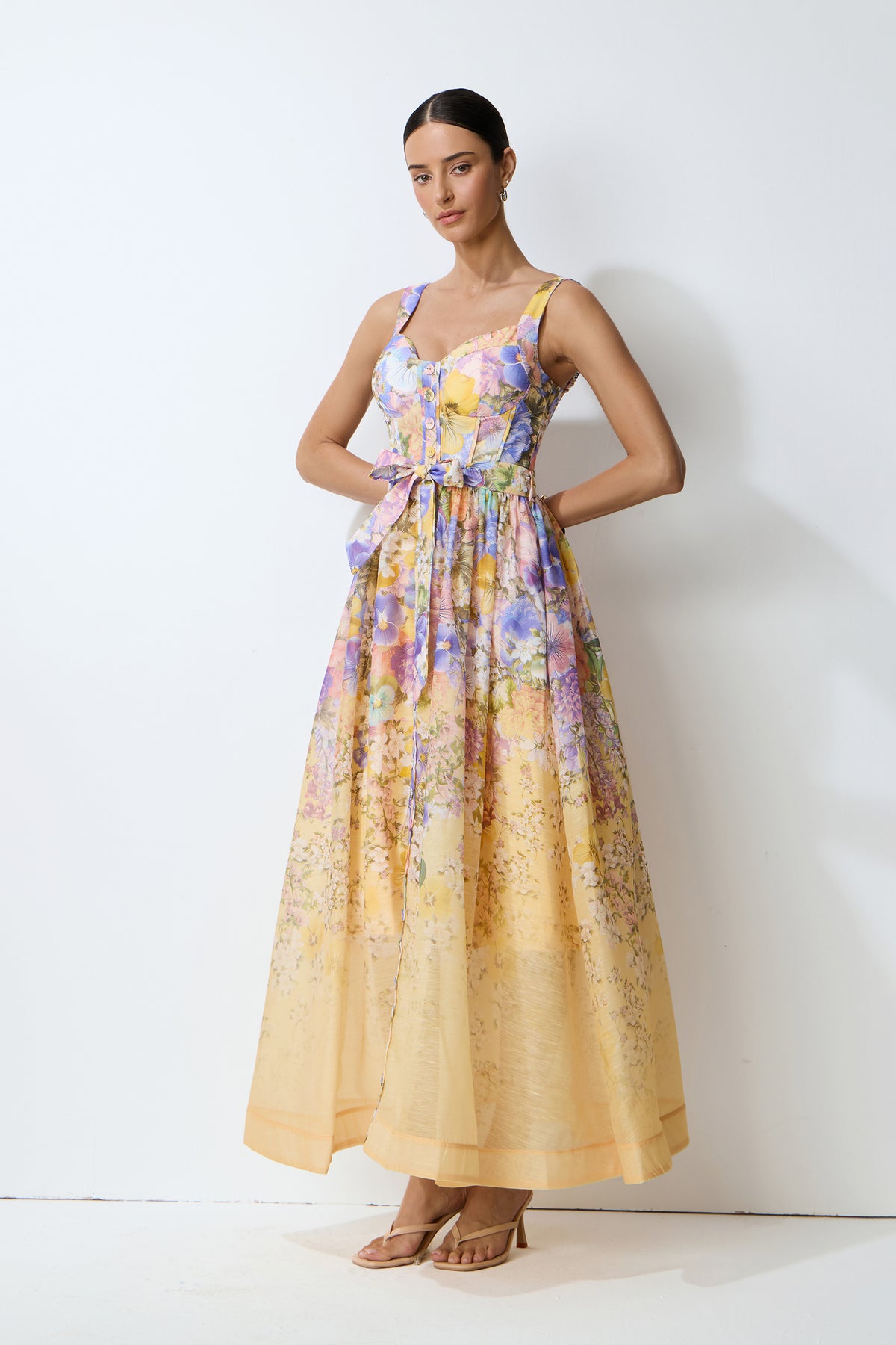 Feel the Sun Yellow Floral Print Sweetheart Maxi Dress