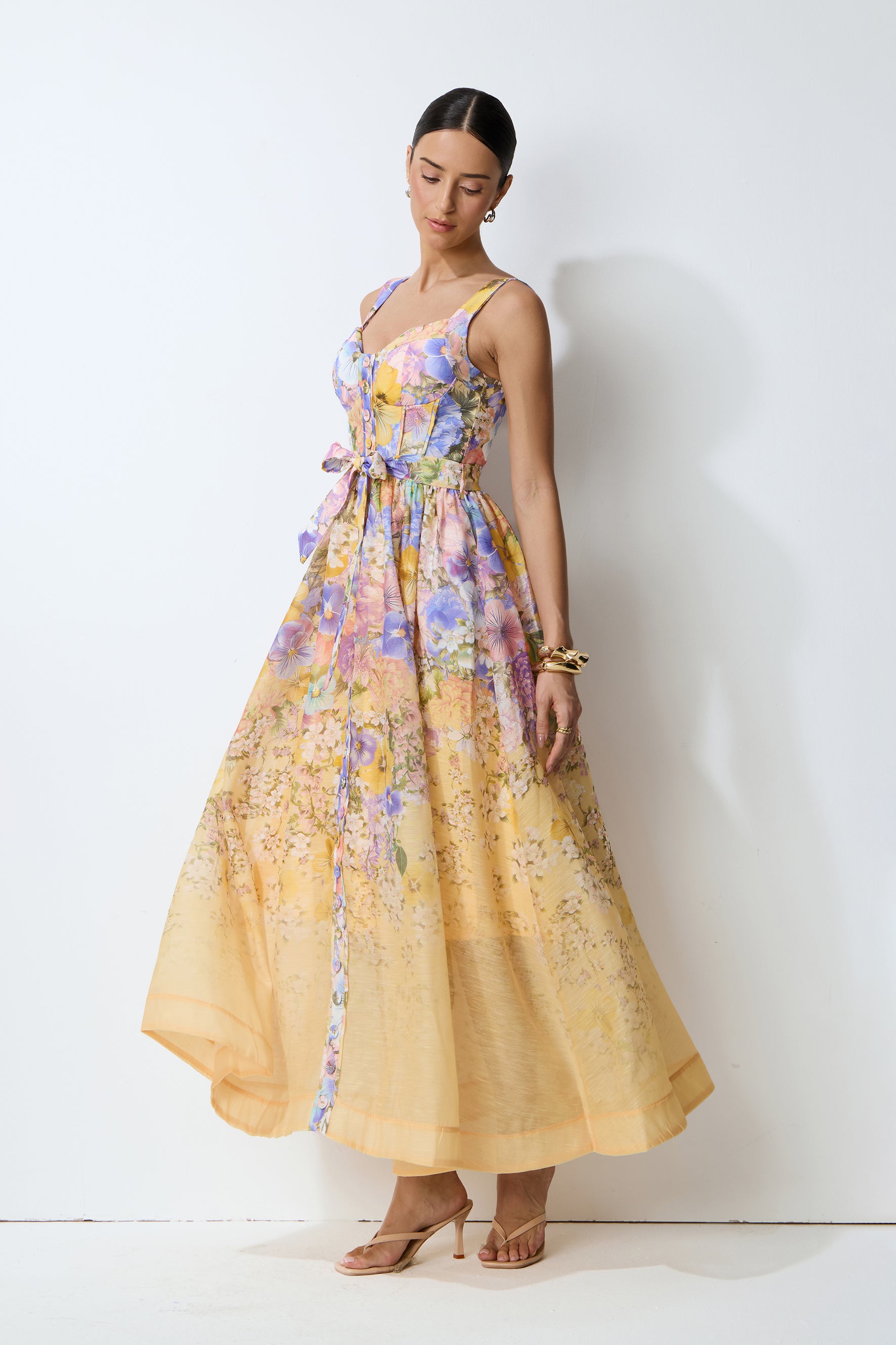 Feel the Sun Yellow Floral Print Sweetheart Maxi Dress