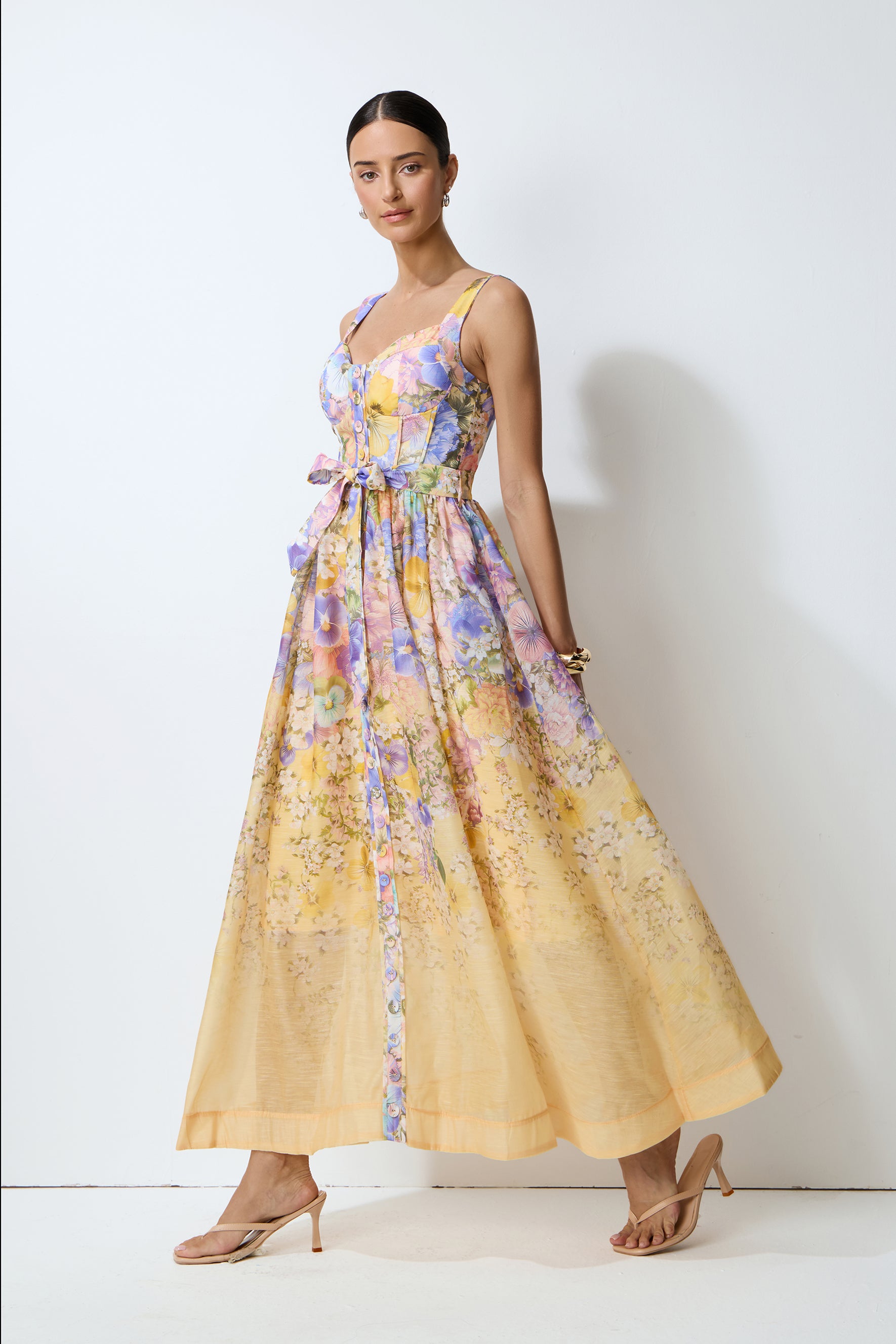 Feel the Sun Yellow Floral Print Sweetheart Maxi Dress