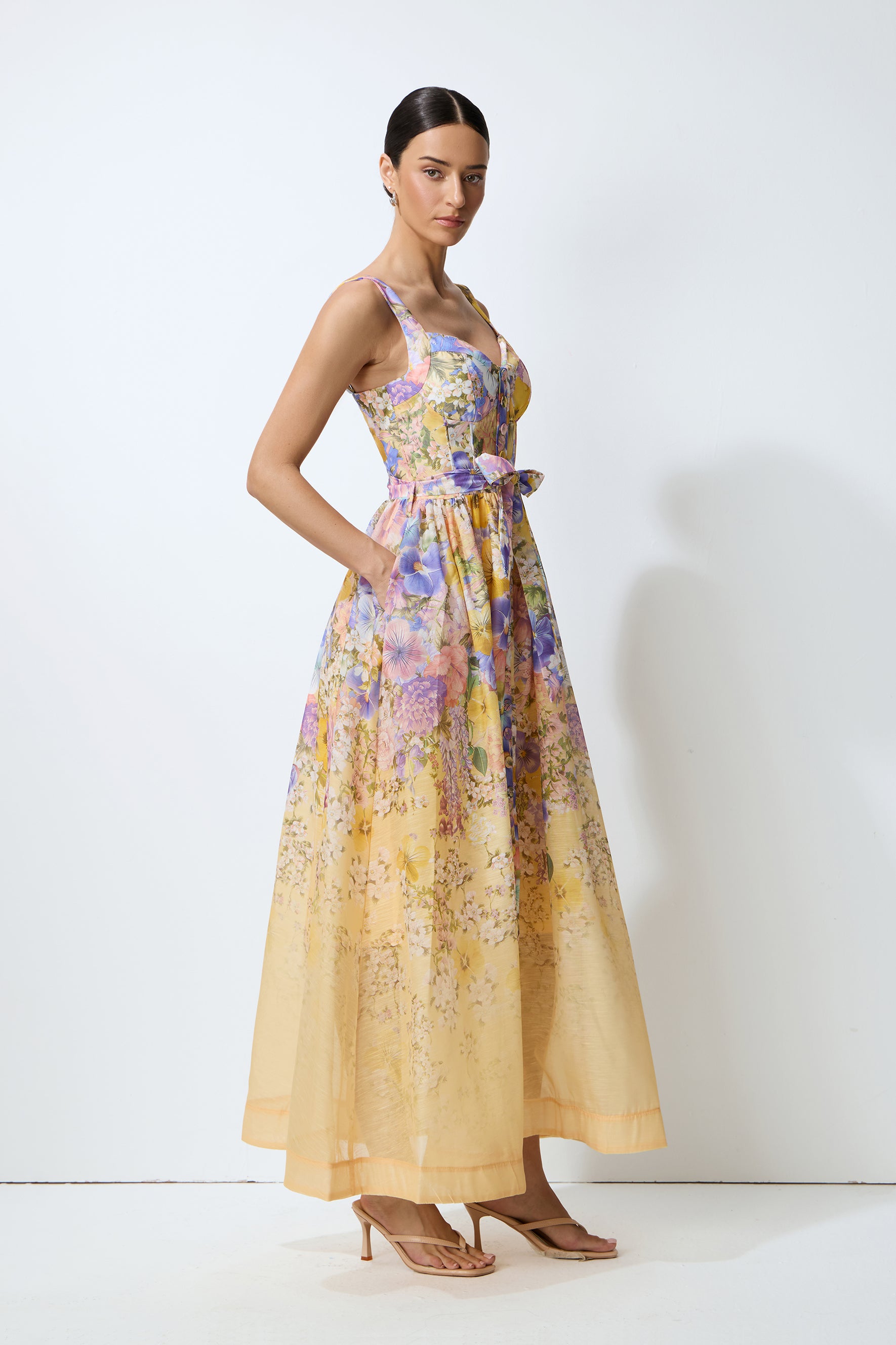 Feel the Sun Yellow Floral Print Sweetheart Maxi Dress