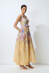 Feel the Sun Yellow Floral Print Sweetheart Maxi Dress