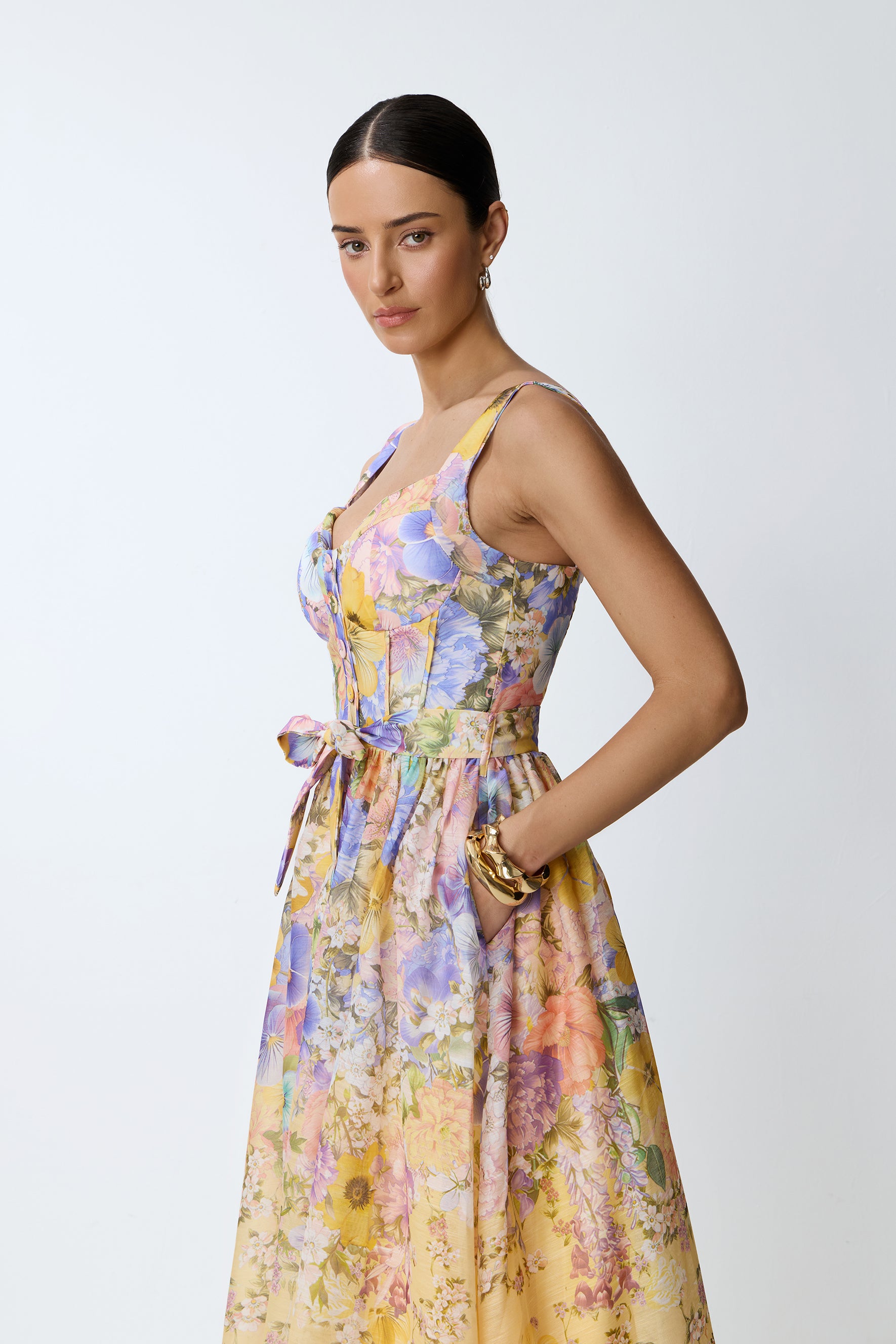 Feel the Sun Yellow Floral Print Sweetheart Maxi Dress