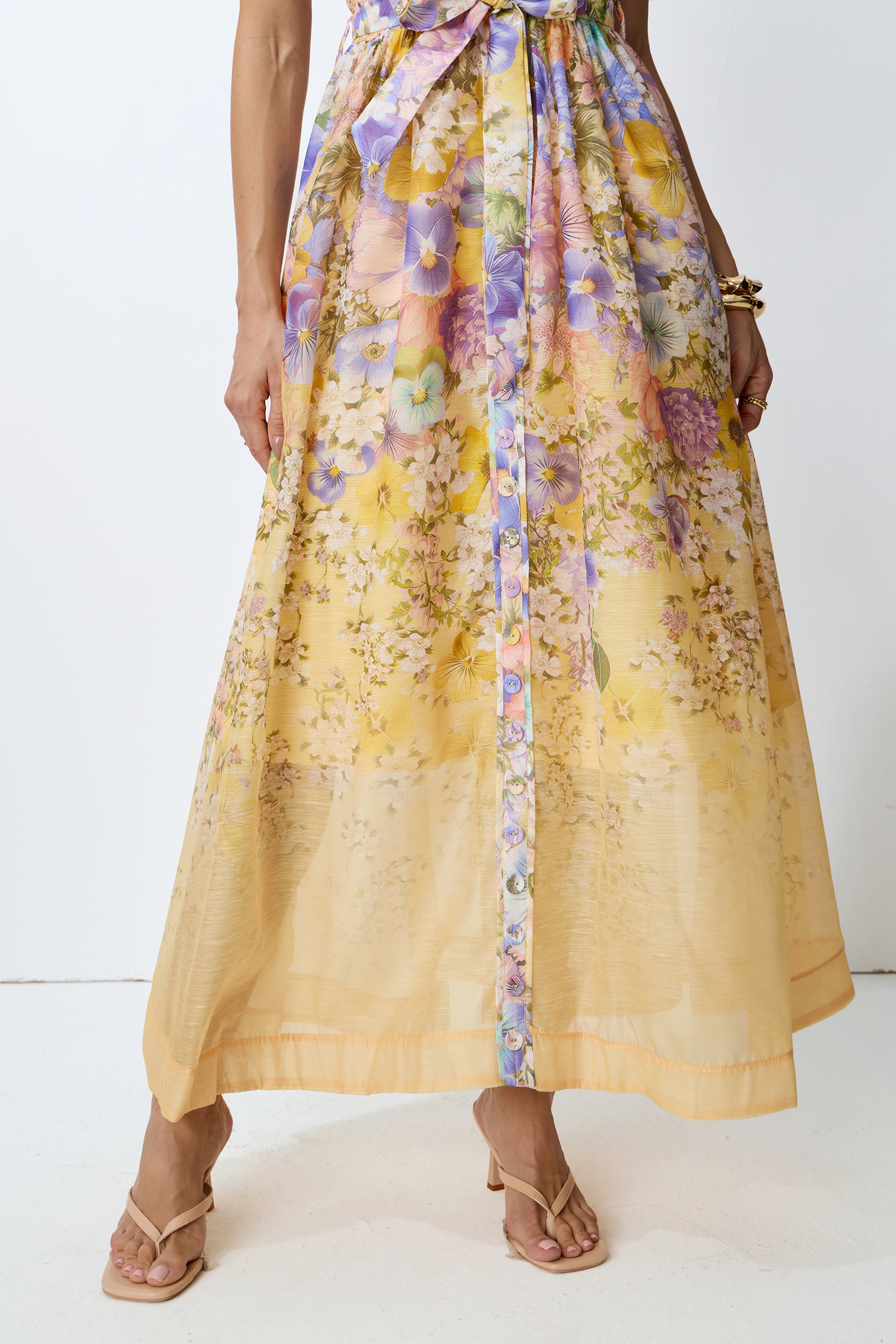 Feel the Sun Yellow Floral Print Sweetheart Maxi Dress