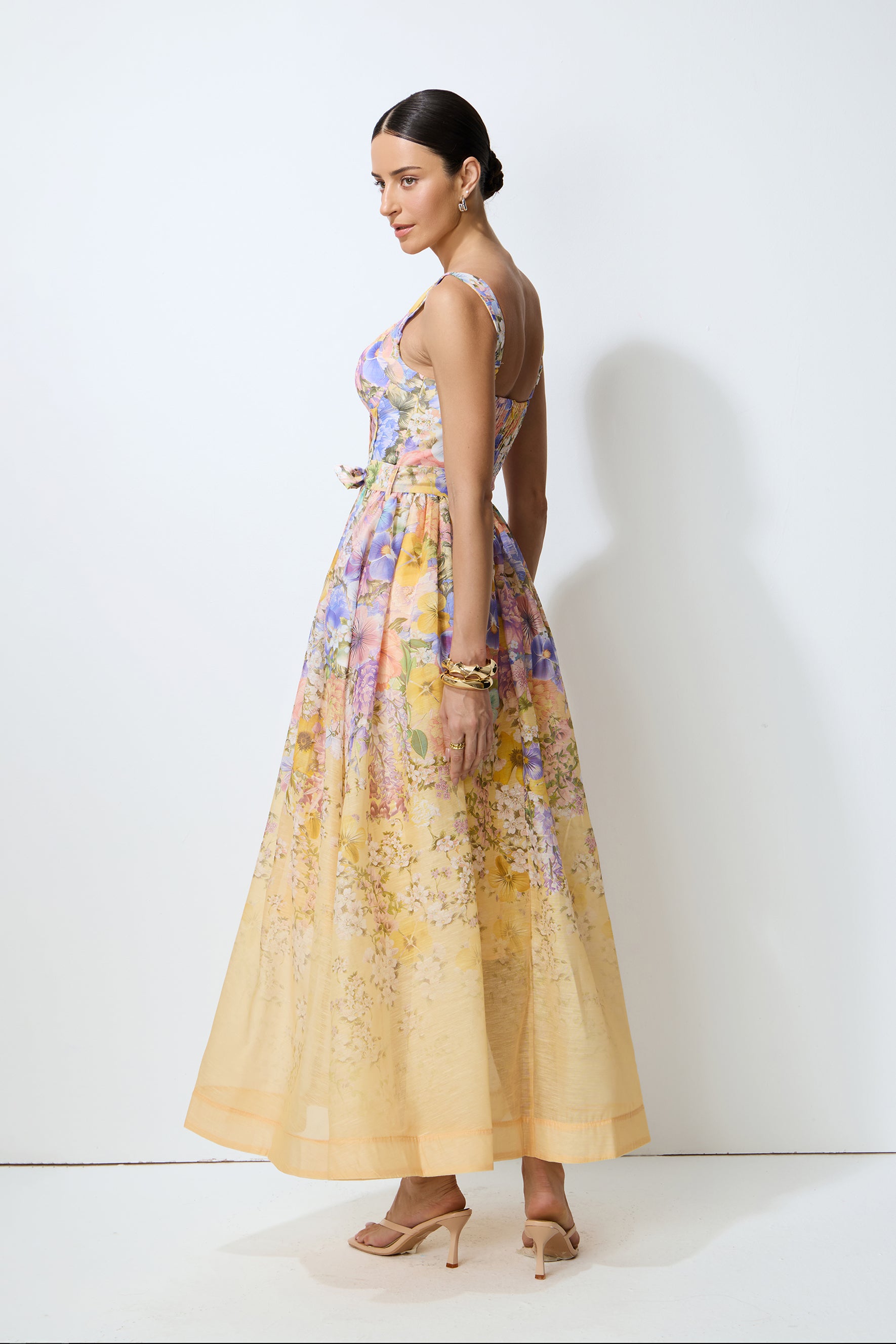Feel the Sun Yellow Floral Print Sweetheart Maxi Dress