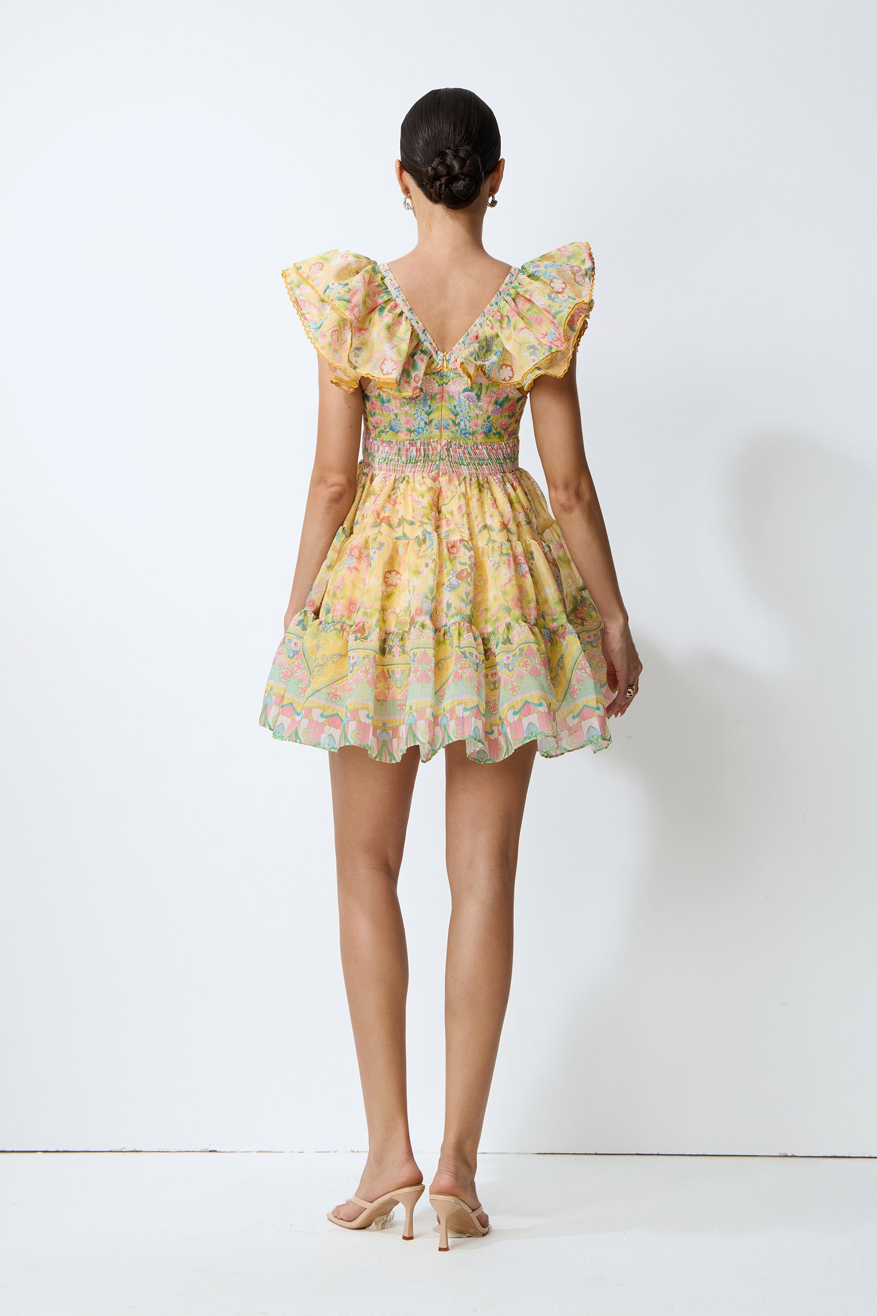 Favorite Little Moment Yellow Floral Print V-Neck Mini Dress