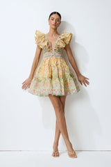 Favorite Little Moment Yellow Floral Print V-Neck Mini Dress