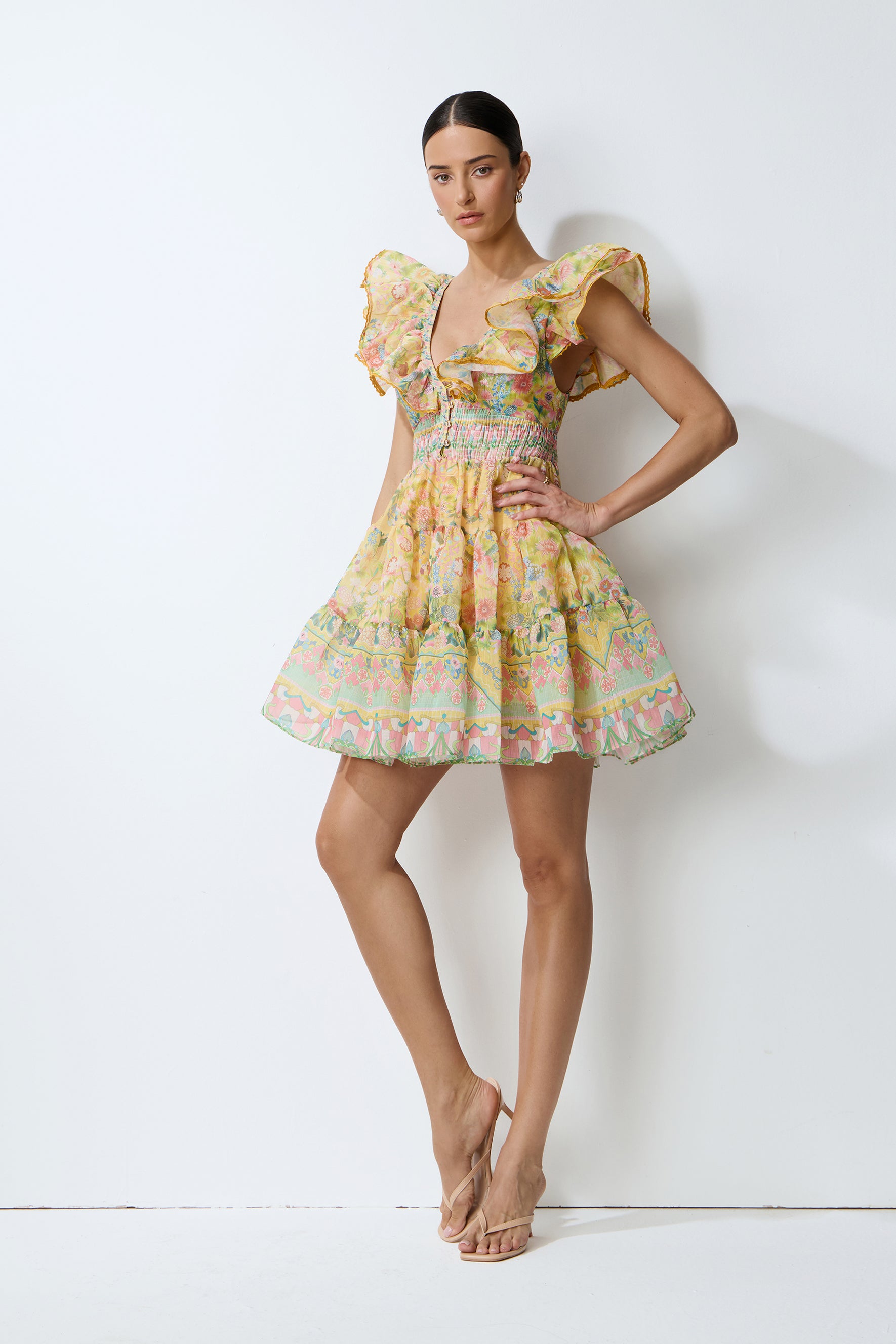 Favorite Little Moment Yellow Floral Print V-Neck Mini Dress
