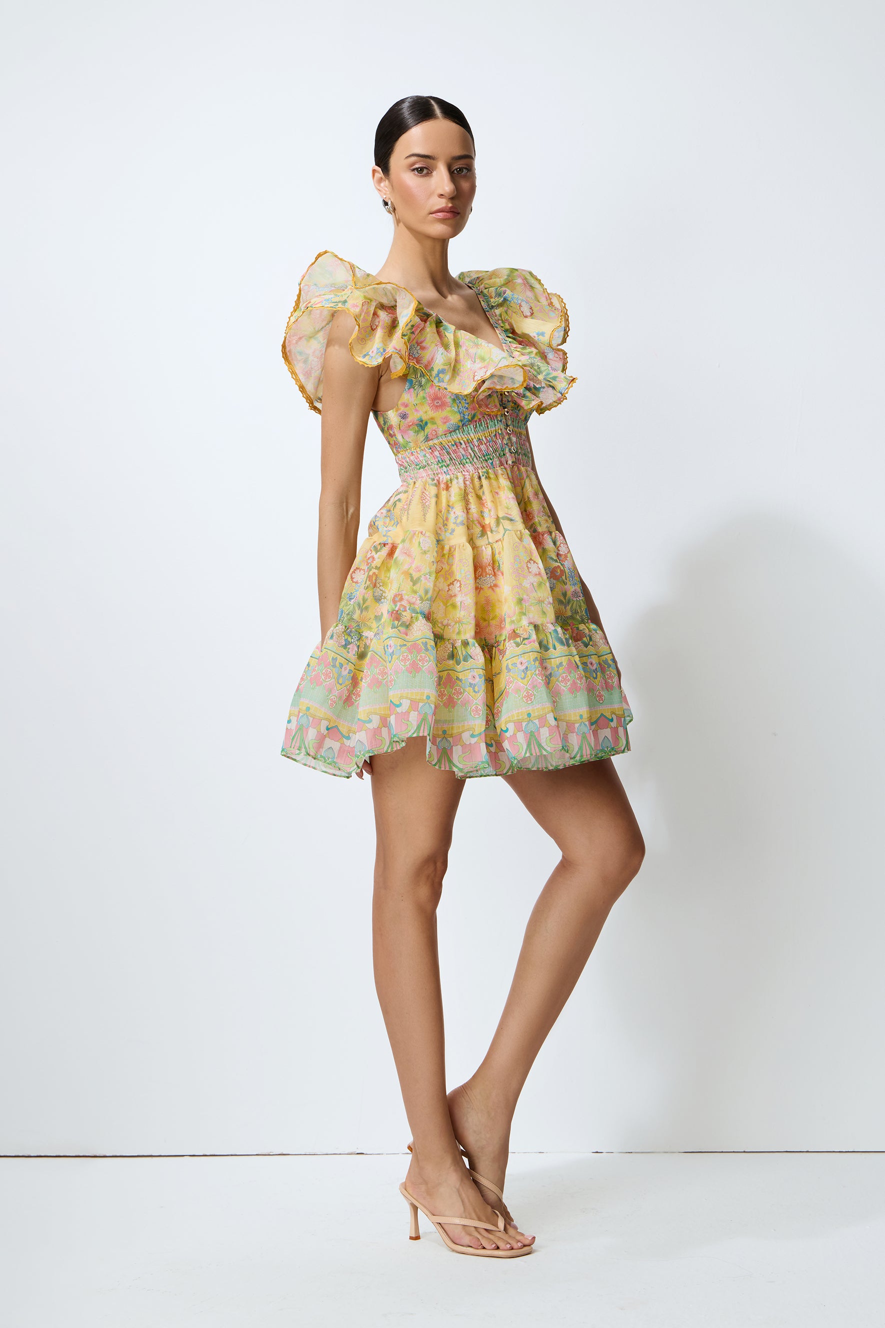 Favorite Little Moment Yellow Floral Print V-Neck Mini Dress