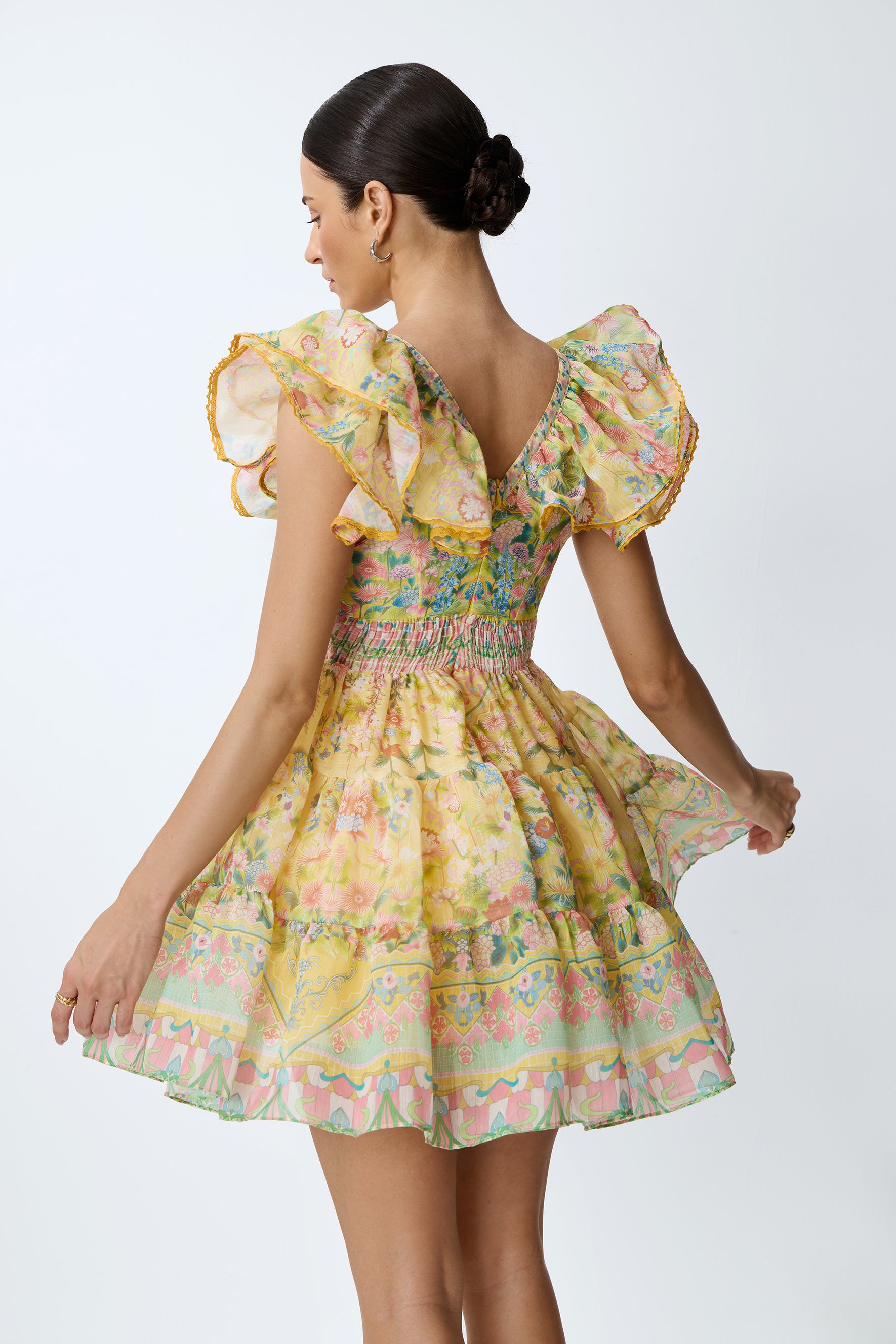 Favorite Little Moment Yellow Floral Print V-Neck Mini Dress