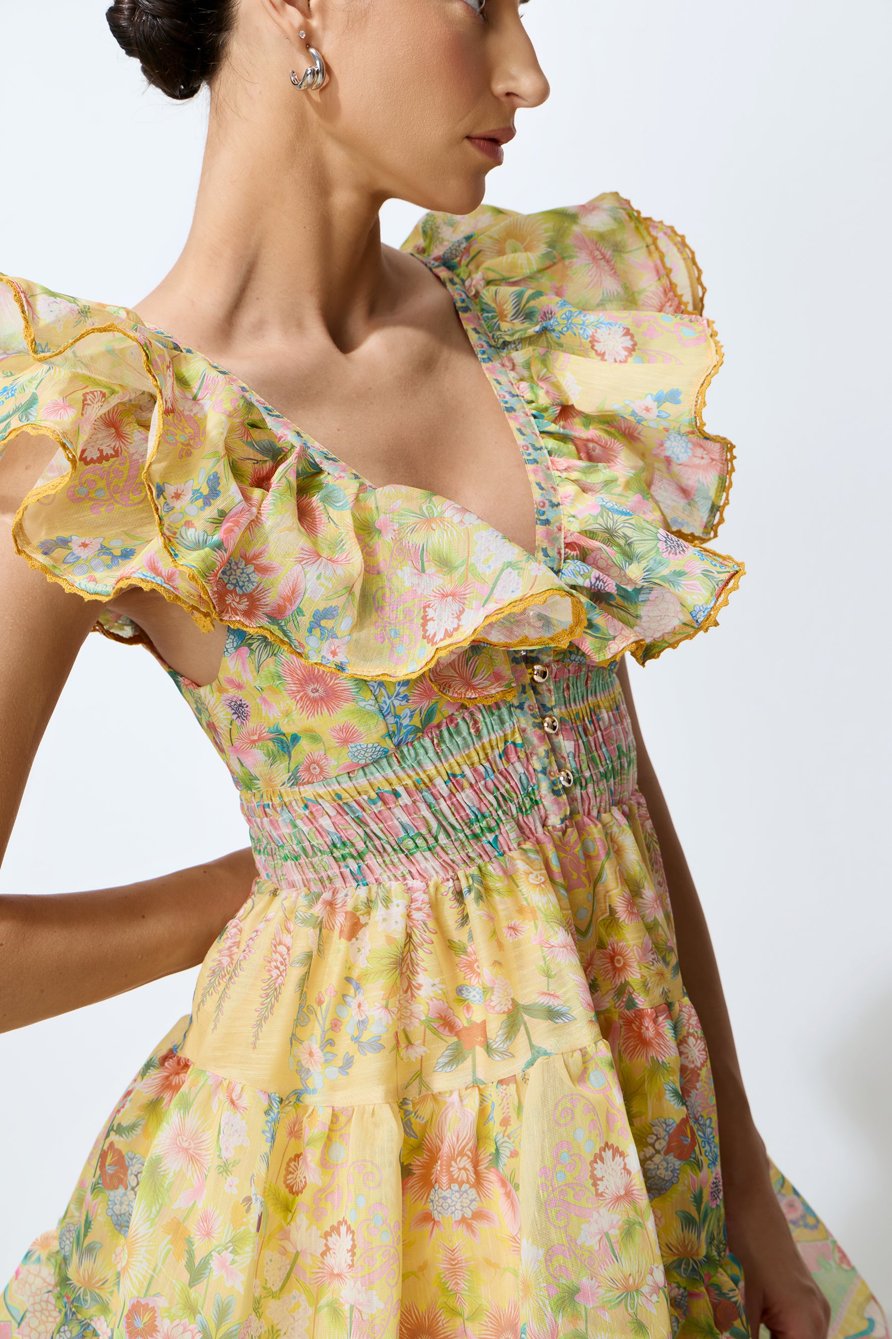 Favorite Little Moment Yellow Floral Print V-Neck Mini Dress
