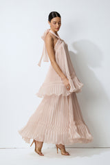 Light Party Moment Pink Halter Neck Pleated Maxi Dress