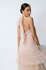 Light Party Moment Pink Halter Neck Pleated Maxi Dress
