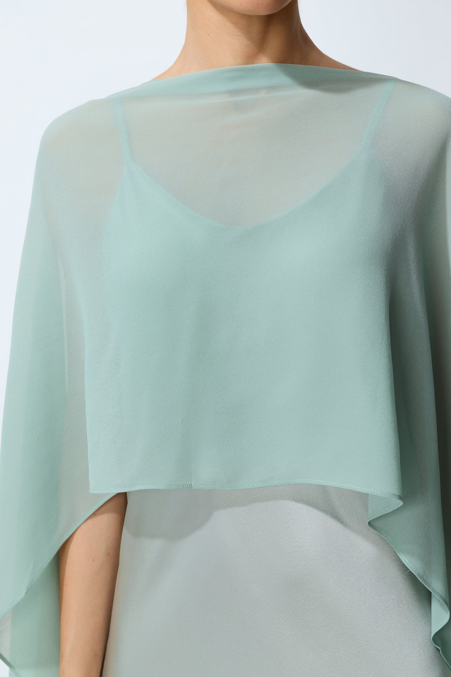Whisper of Glamour Green Sheer Cape & Satin Maxi Dress Set