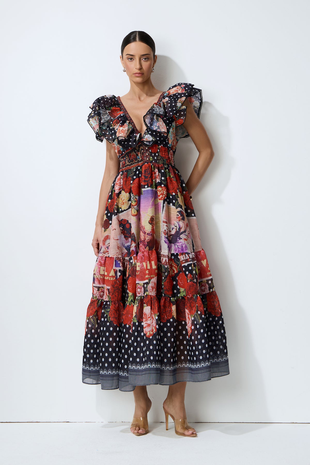 Keep The Feeling Multi Polka Dot Floral Print Maxi Dress