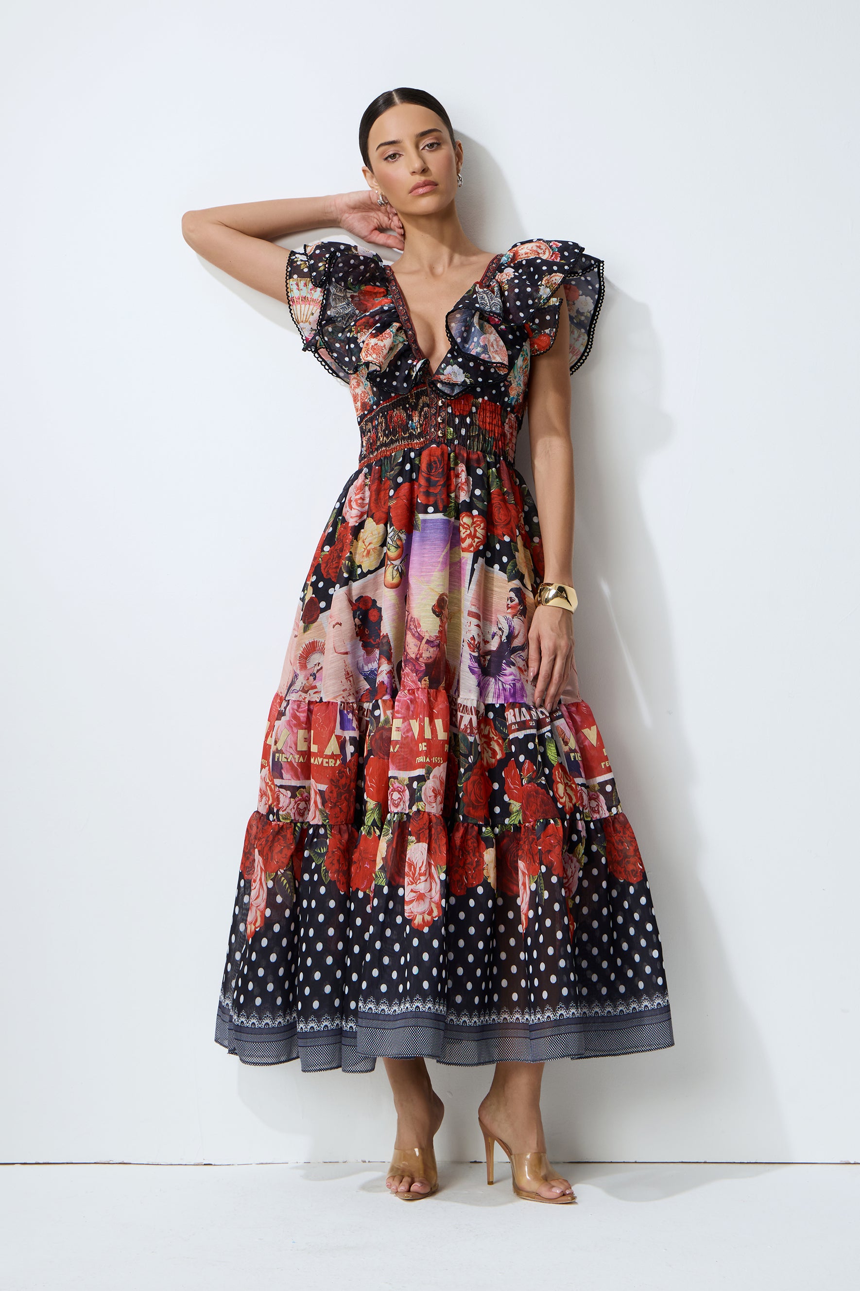 Keep The Feeling Multi Polka Dot Floral Print Maxi Dress