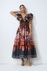 Keep The Feeling Multi Polka Dot Floral Print Maxi Dress