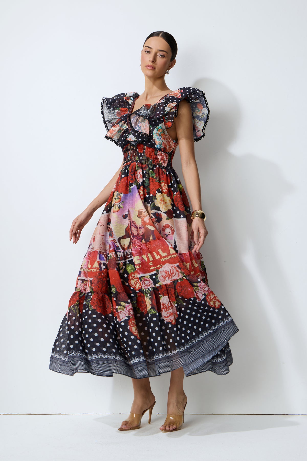 Keep The Feeling Multi Polka Dot Floral Print Maxi Dress