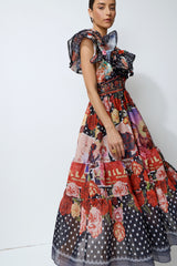 Keep The Feeling Multi Polka Dot Floral Print Maxi Dress