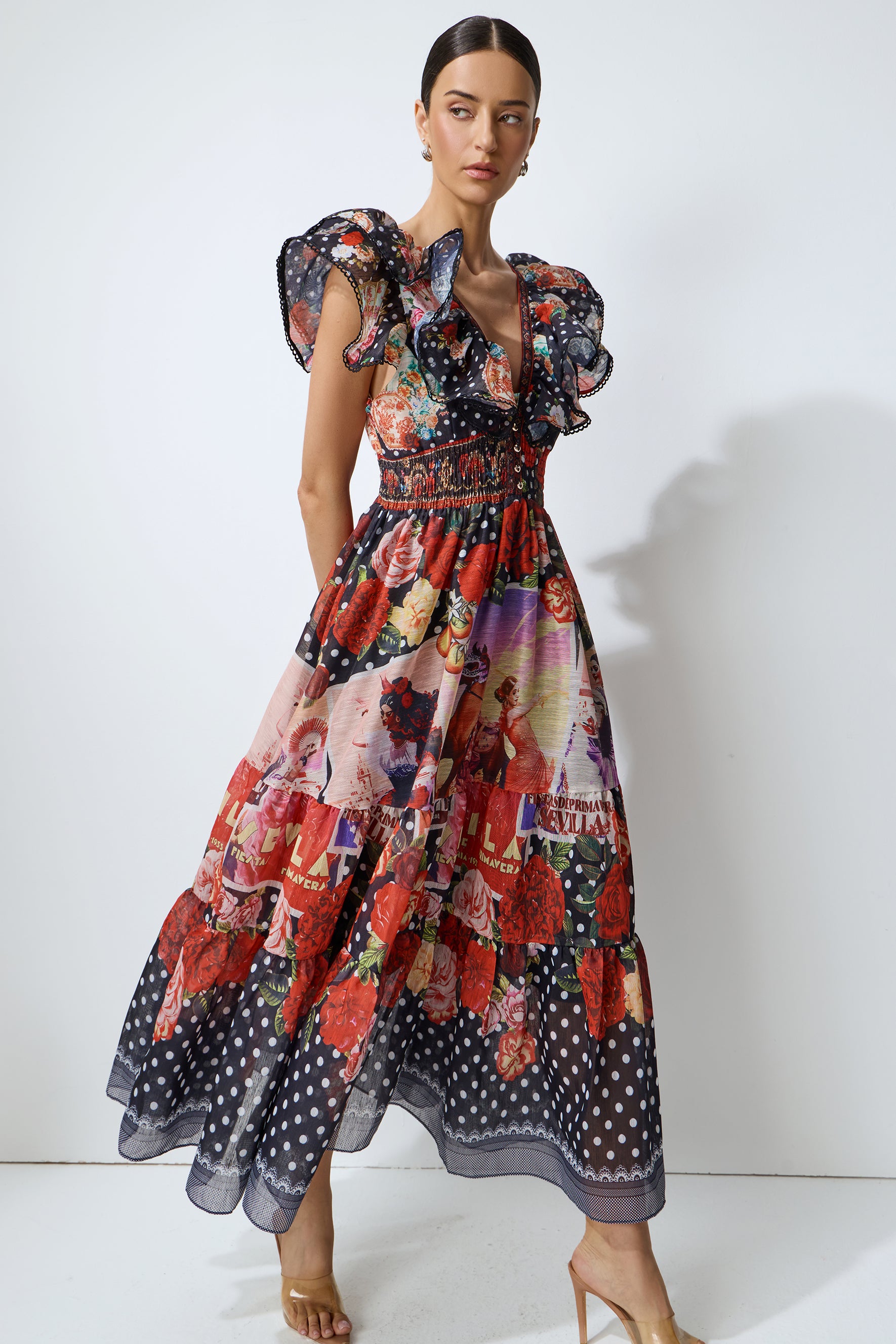 Keep The Feeling Multi Polka Dot Floral Print Maxi Dress