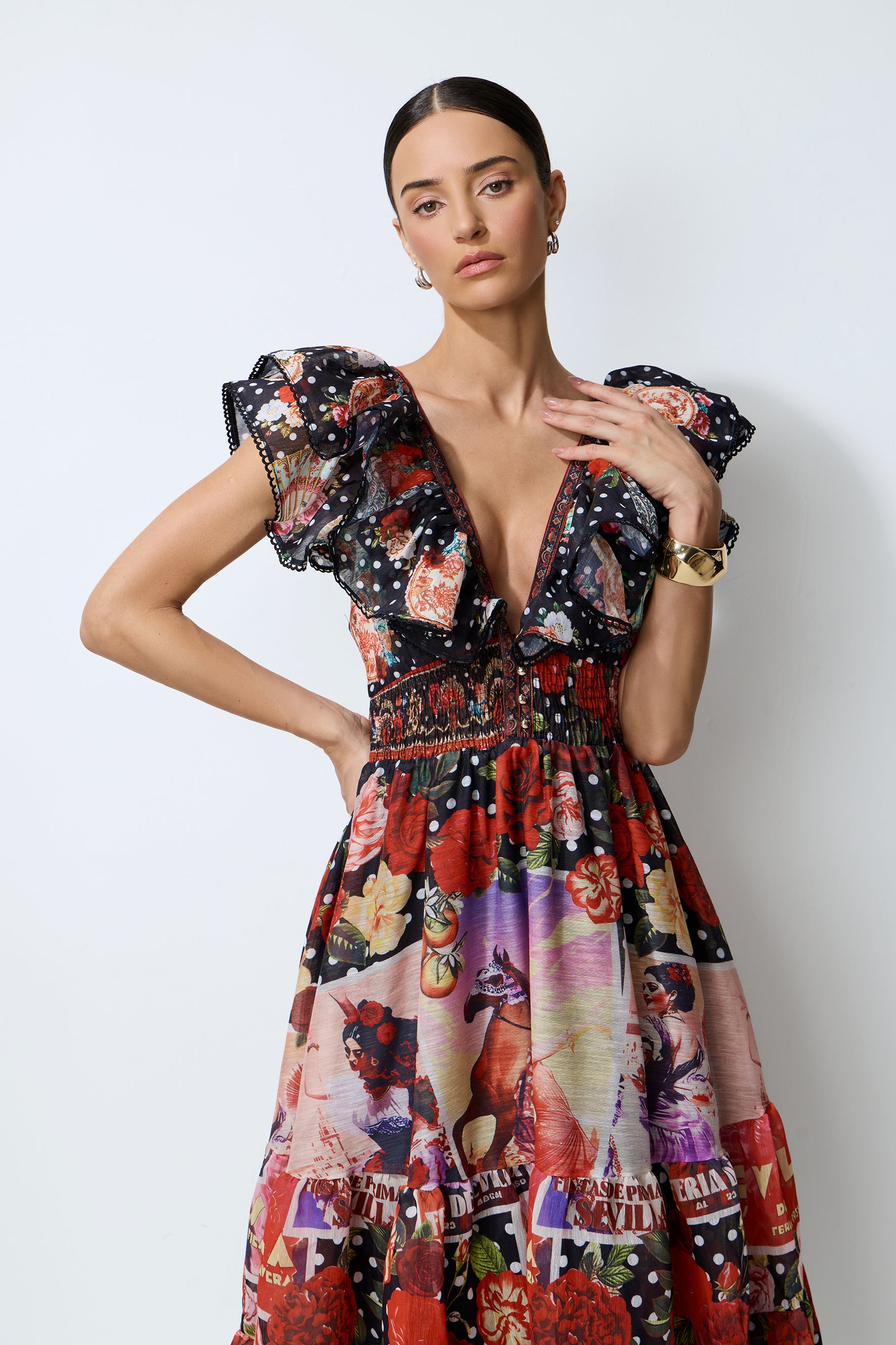 Keep The Feeling Multi Polka Dot Floral Print Maxi Dress