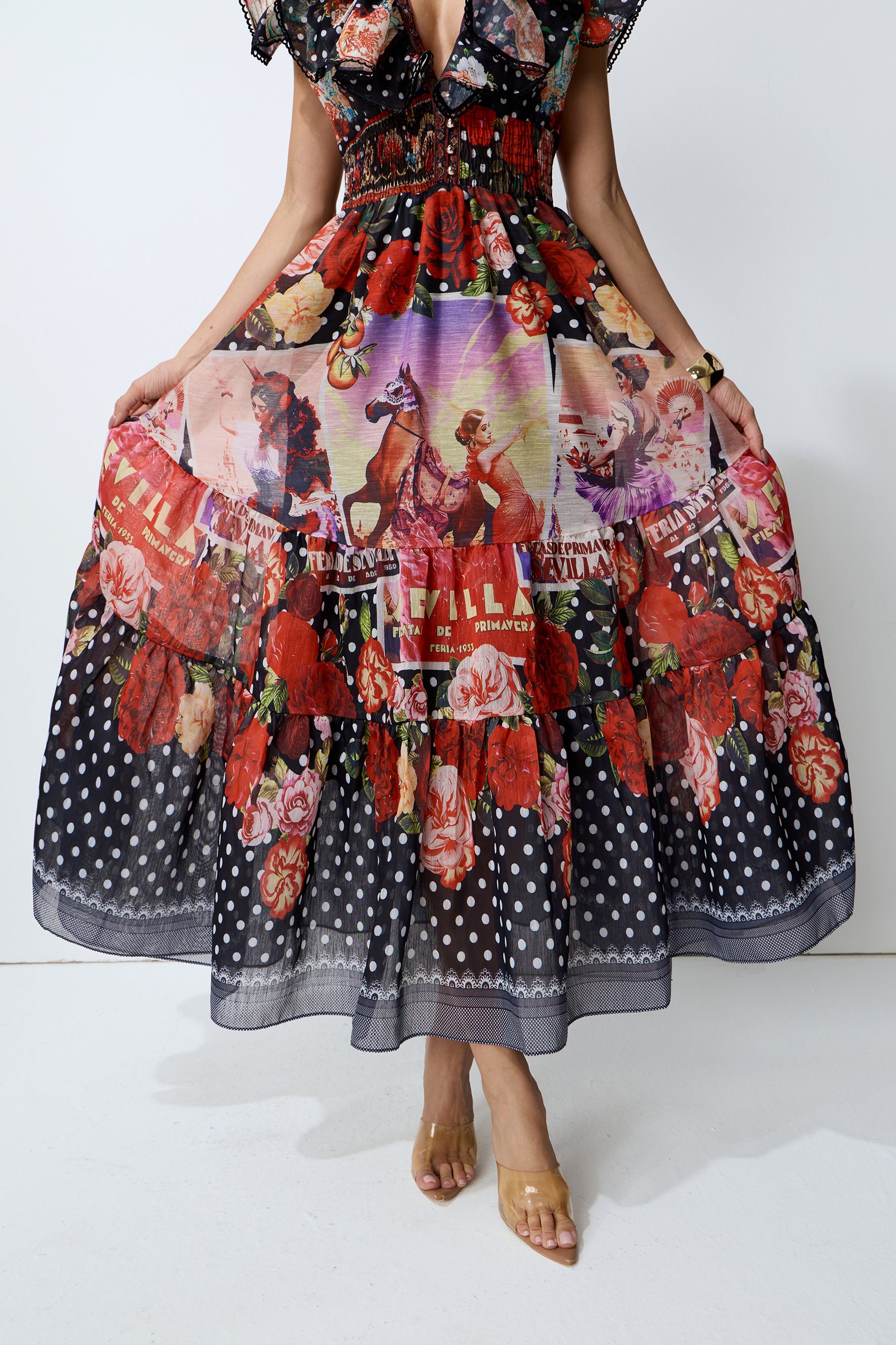 Keep The Feeling Multi Polka Dot Floral Print Maxi Dress