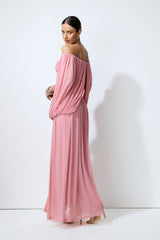 Glamorous Disposition Pink Off Shoulder Draped Maxi Dress