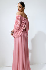 Glamorous Disposition Pink Off Shoulder Draped Maxi Dress