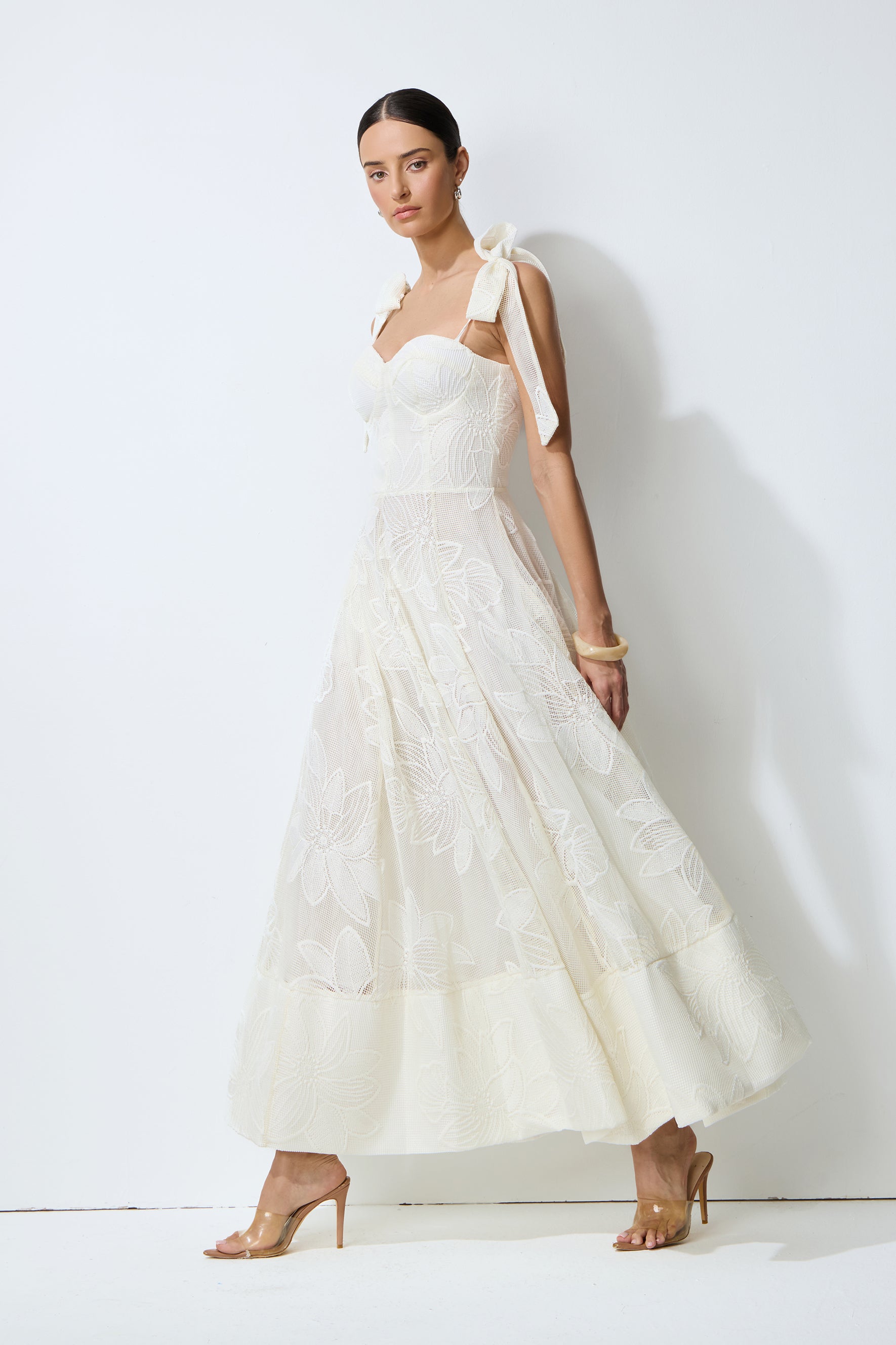 Feeling Of Forever White Floral Lace Tie-Strap Maxi Dress