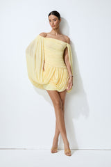 Adorable Impression Yellow Off Shoulder Draped Mini Dress