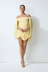 Adorable Impression Yellow Off Shoulder Draped Mini Dress
