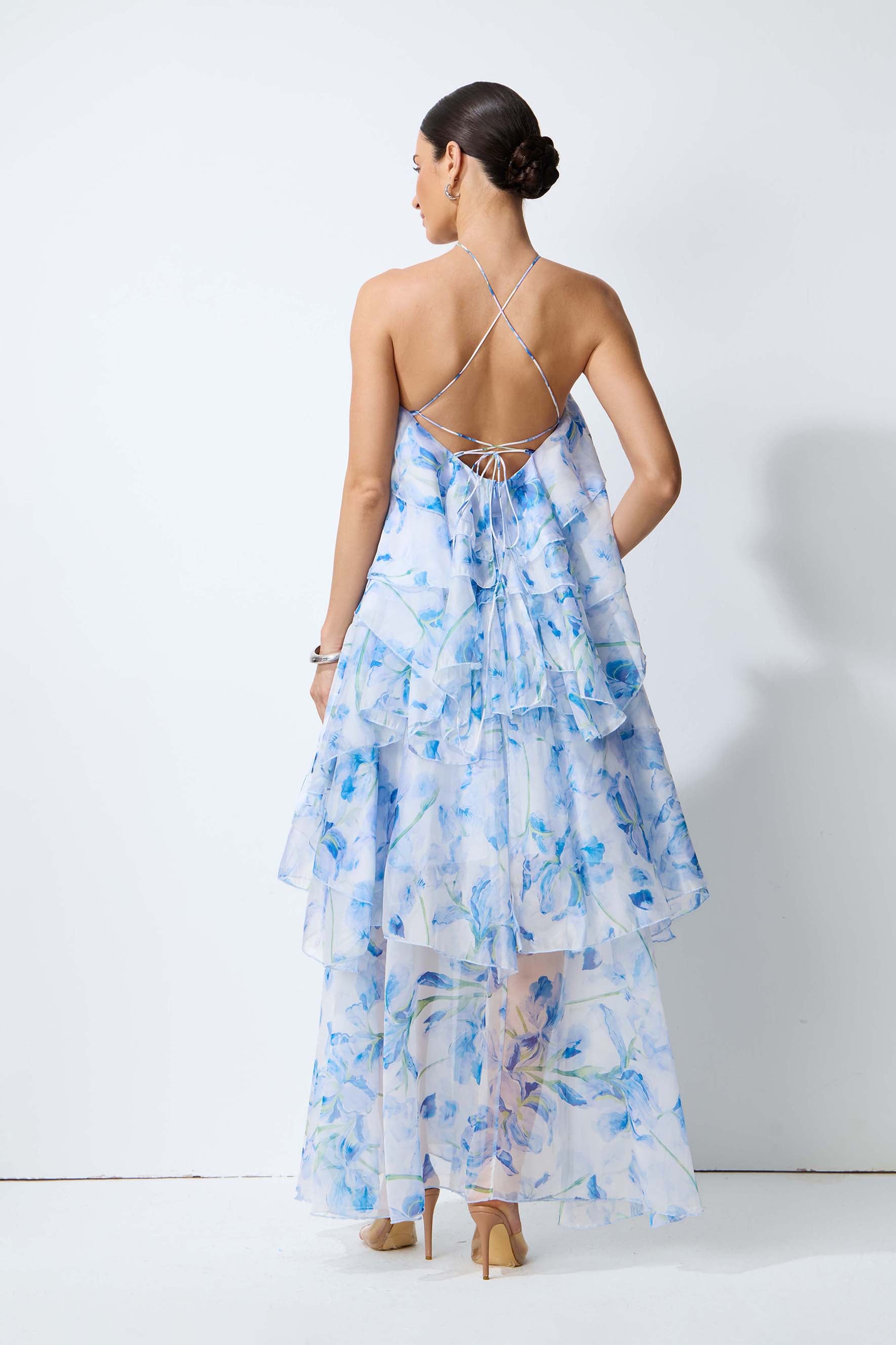 Breeze Emotion Blue Floral Print Halter Neck Maxi Dress