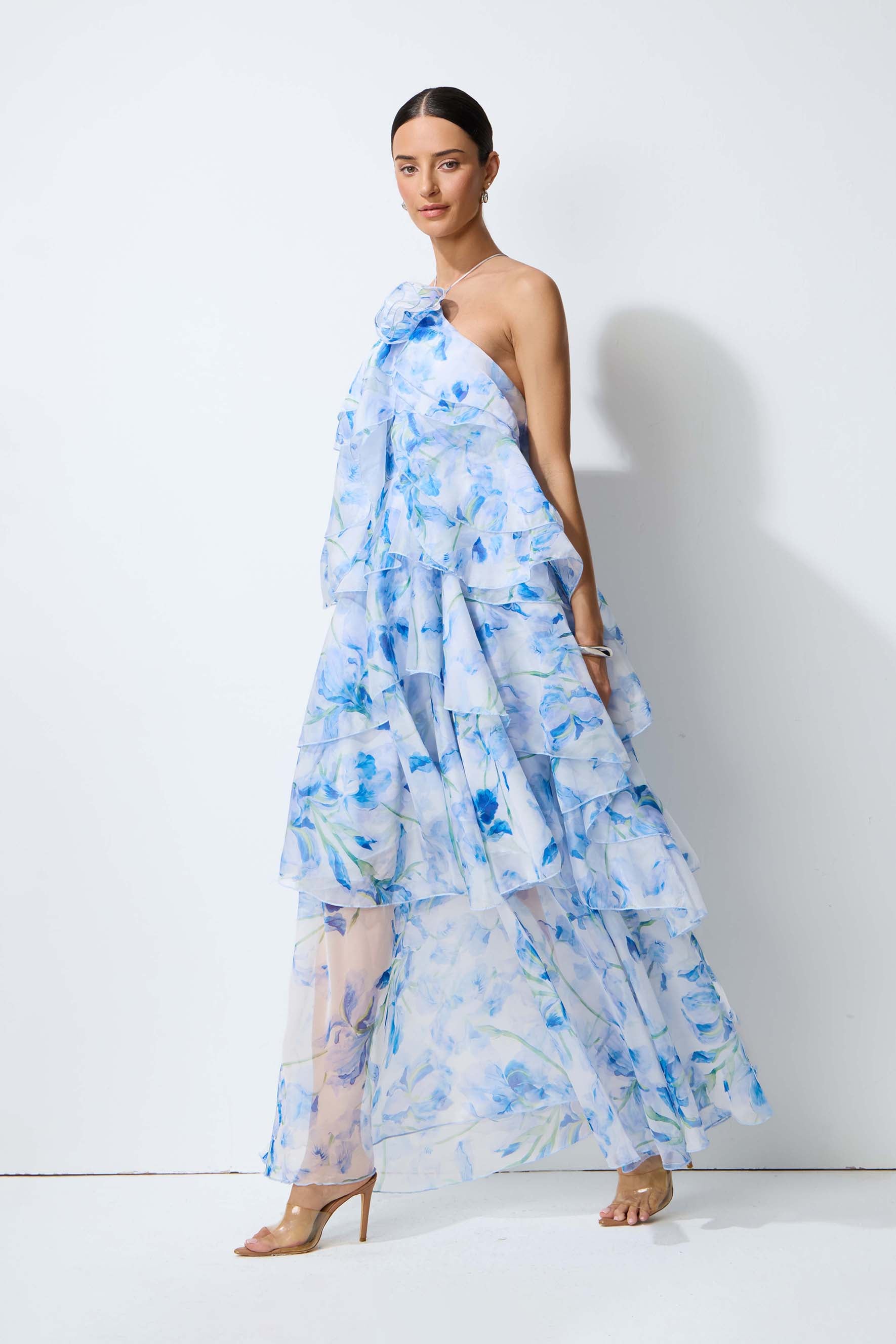 Breeze Emotion Blue Floral Print Halter Neck Maxi Dress