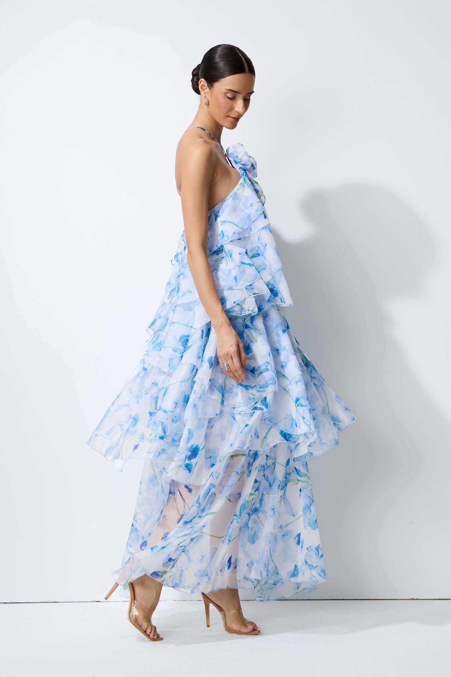 Breeze Emotion Blue Floral Print Halter Neck Maxi Dress