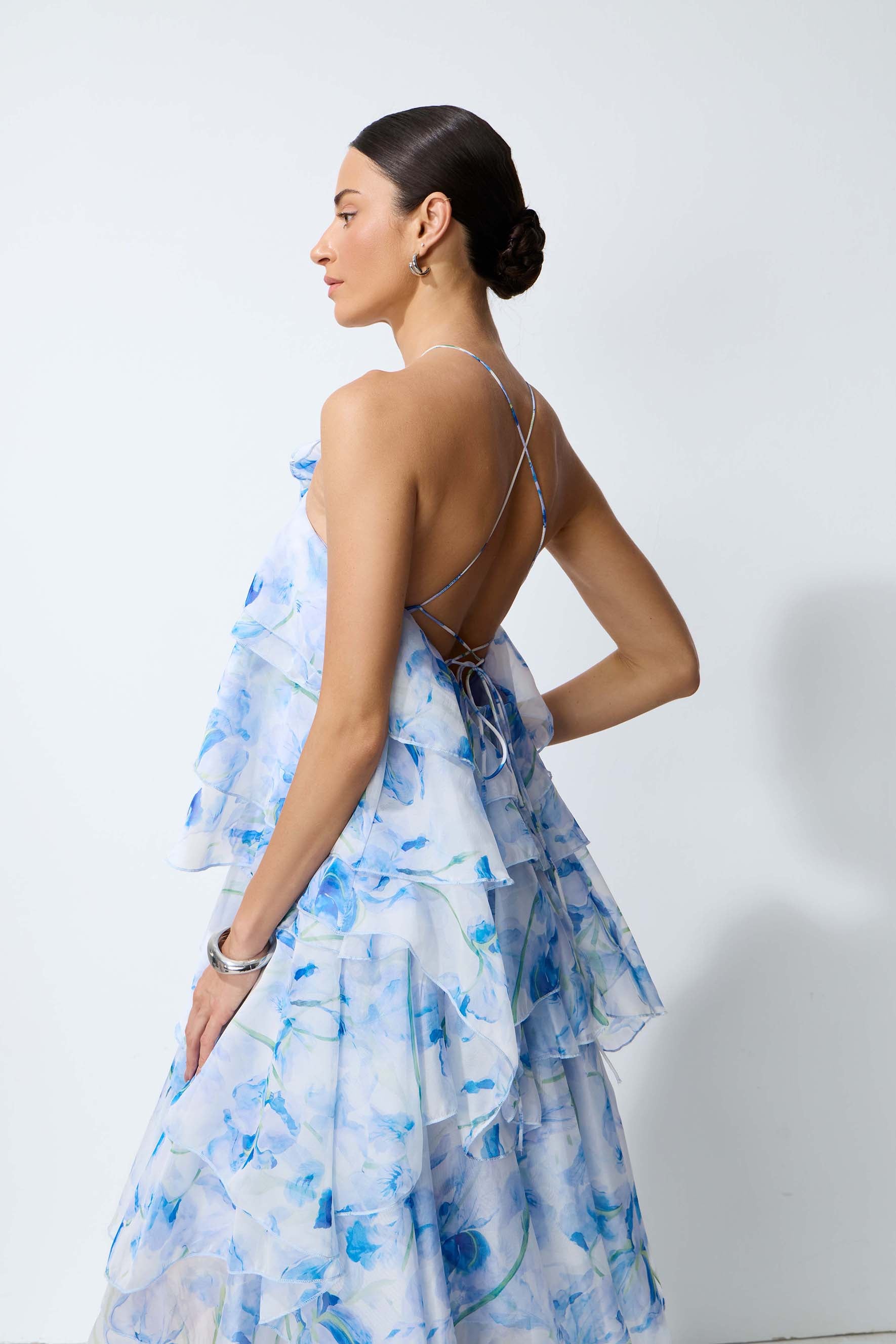 Breeze Emotion Blue Floral Print Halter Neck Maxi Dress