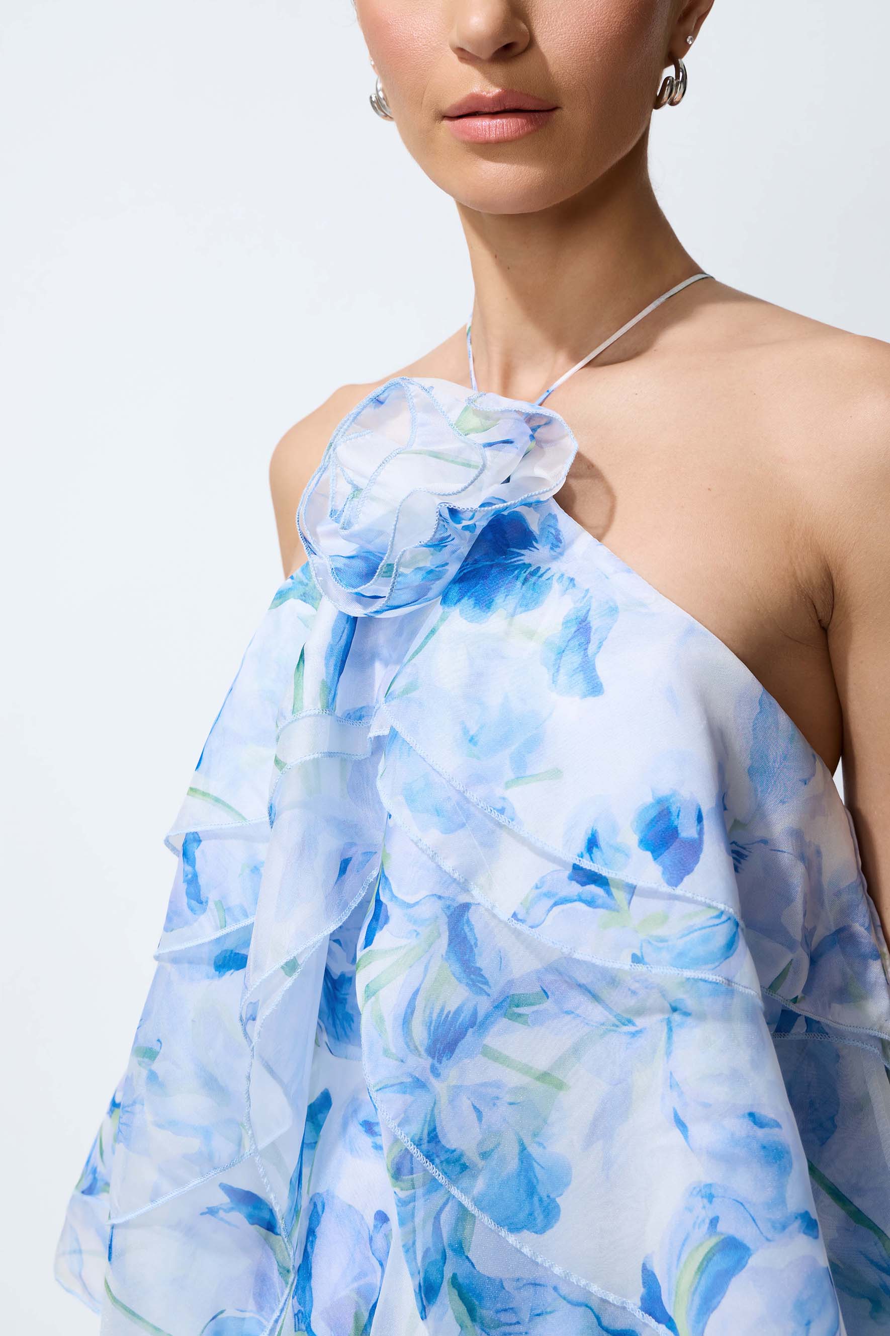 Breeze Emotion Blue Floral Print Halter Neck Maxi Dress