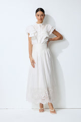 Made For Moments White Lace Hem Ruffled Sleeve Top & Skirt Set