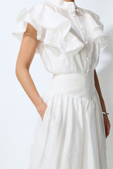 Made For Moments White Lace Hem Ruffled Sleeve Top & Skirt Set