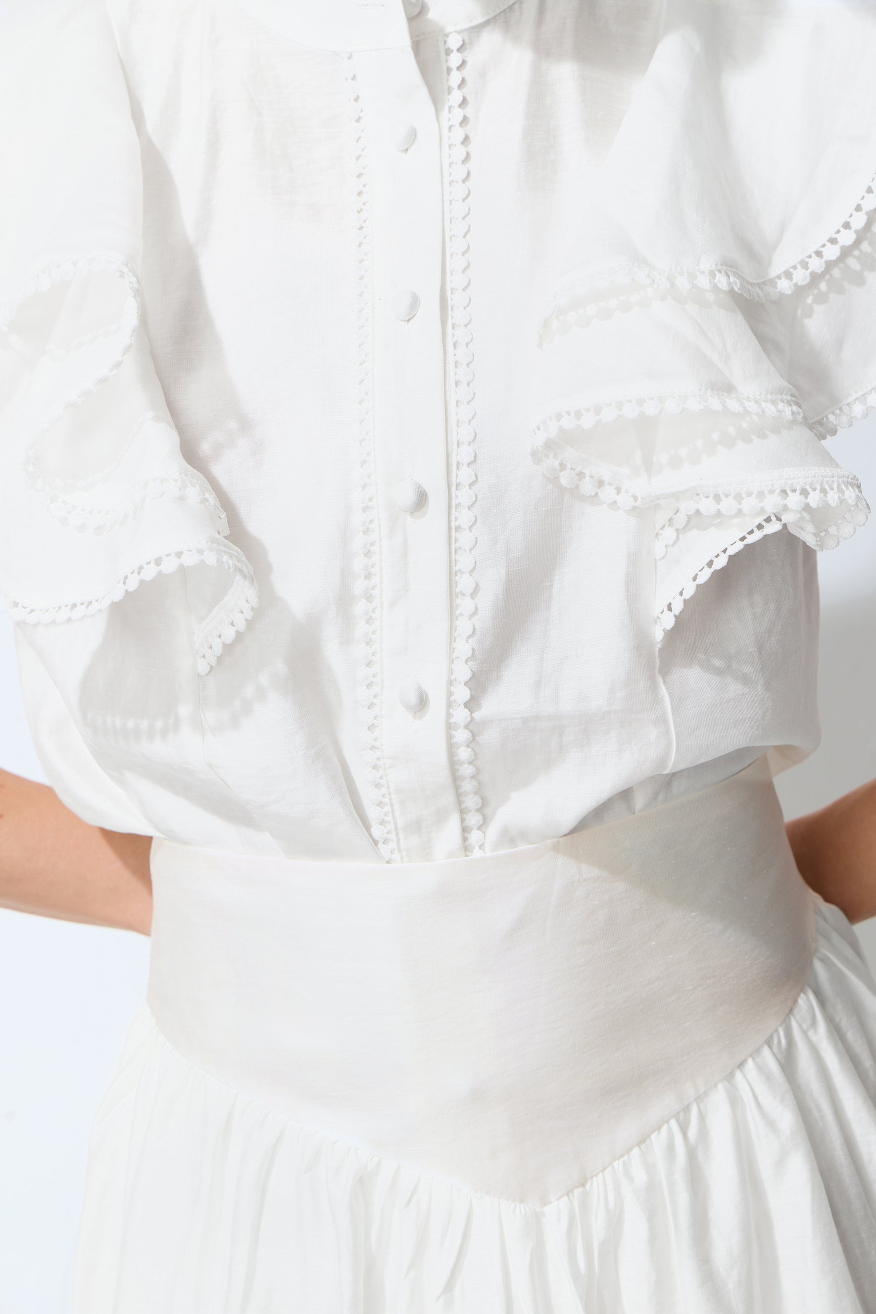 Made For Moments White Lace Hem Ruffled Sleeve Top & Skirt Set