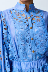 Perfectly Poised Blue Long Sleeve Lace Shirt & Skirt Set
