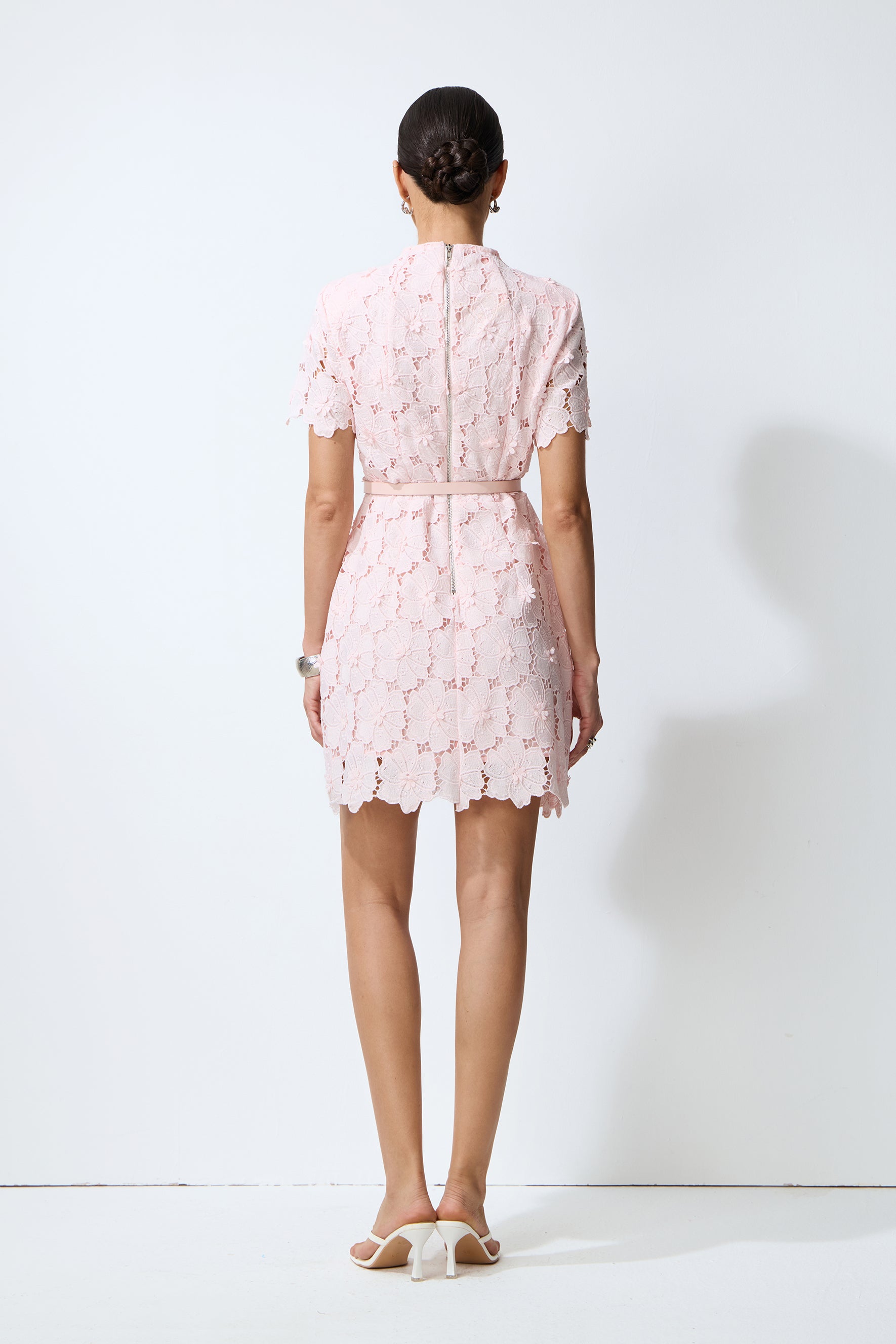 Sweet Darling Pink Floral Lace Short Sleeve Mini Dress