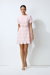 Sweet Darling Pink Floral Lace Short Sleeve Mini Dress