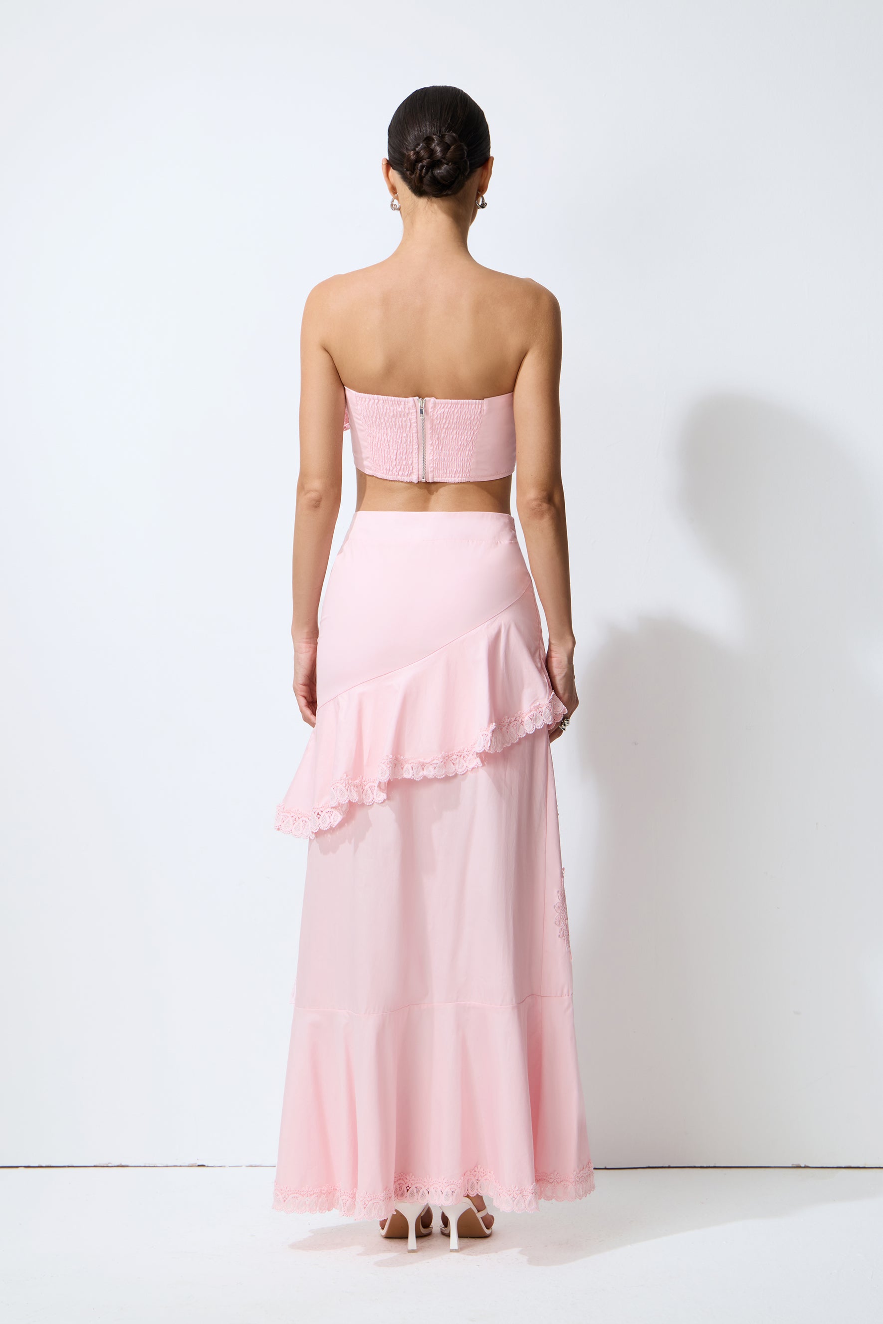Always Lovely Pink Ruffled Lace Crop Top & Tiered Skirt Set